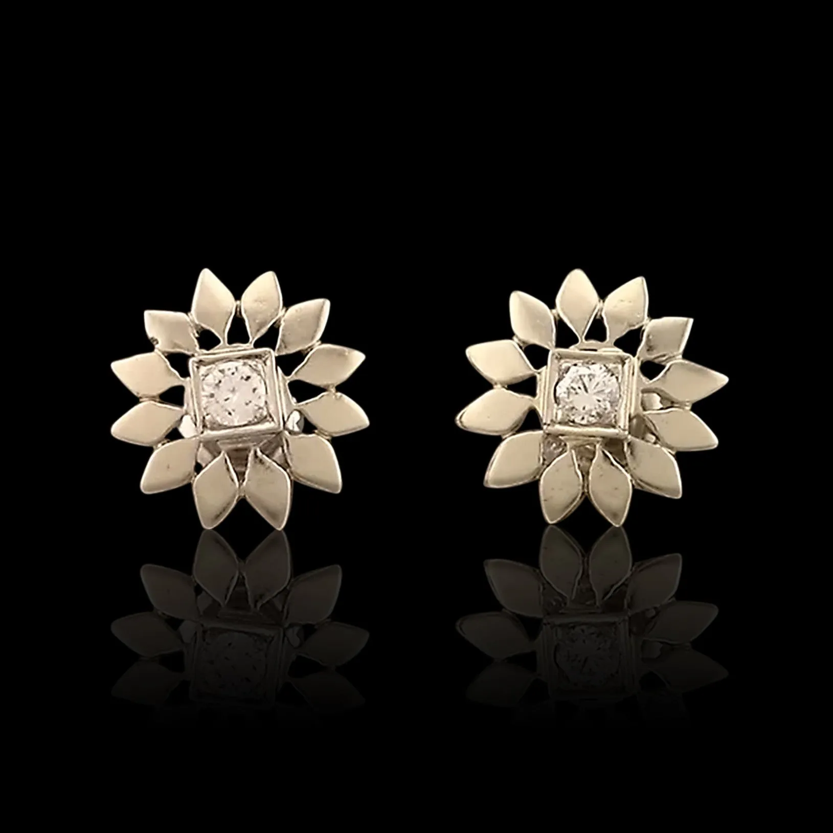 Sunburst Design Gold Diamond Earrings