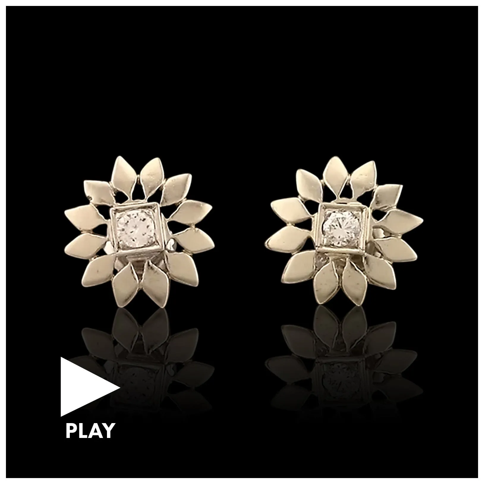 Sunburst Design Gold Diamond Earrings