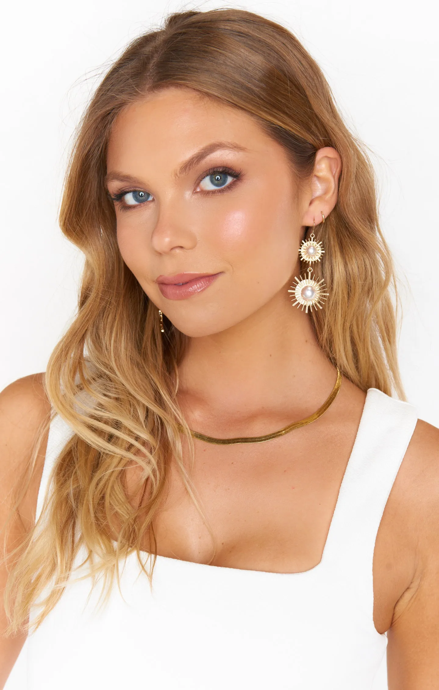 Sunburst Drop Earrings ~ Gold/Pearl