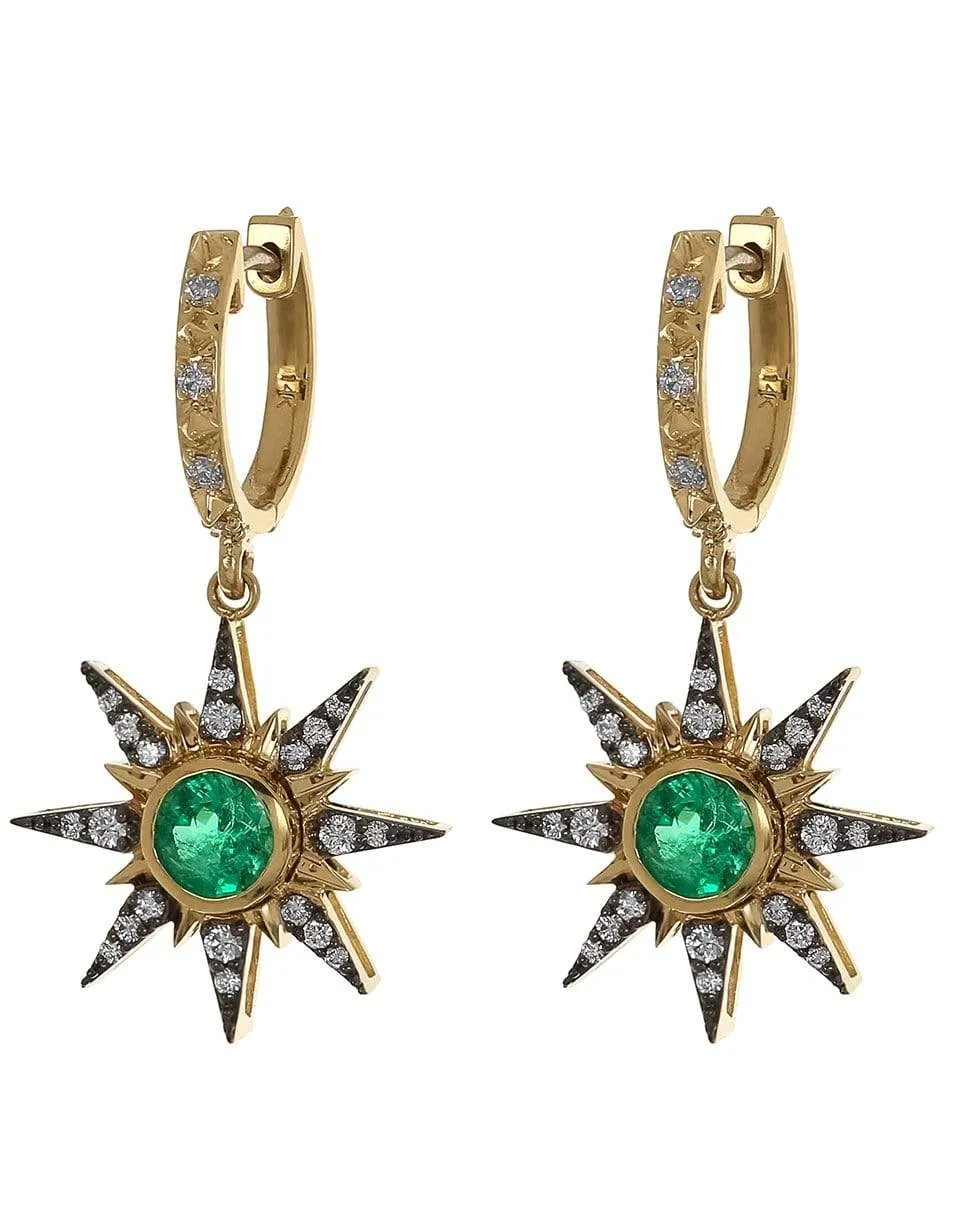 Sunburst Emerald and Diamond Earrings