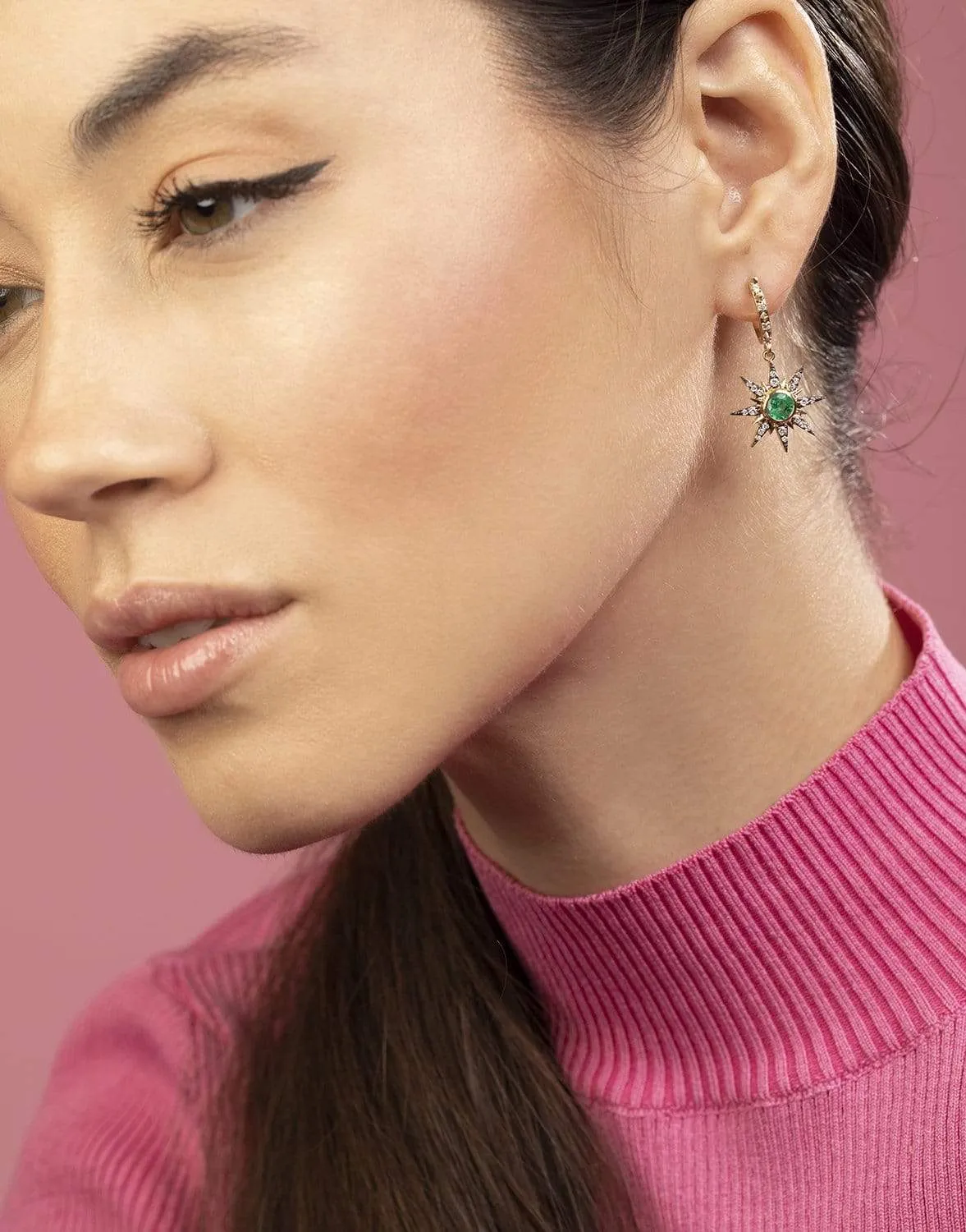 Sunburst Emerald and Diamond Earrings
