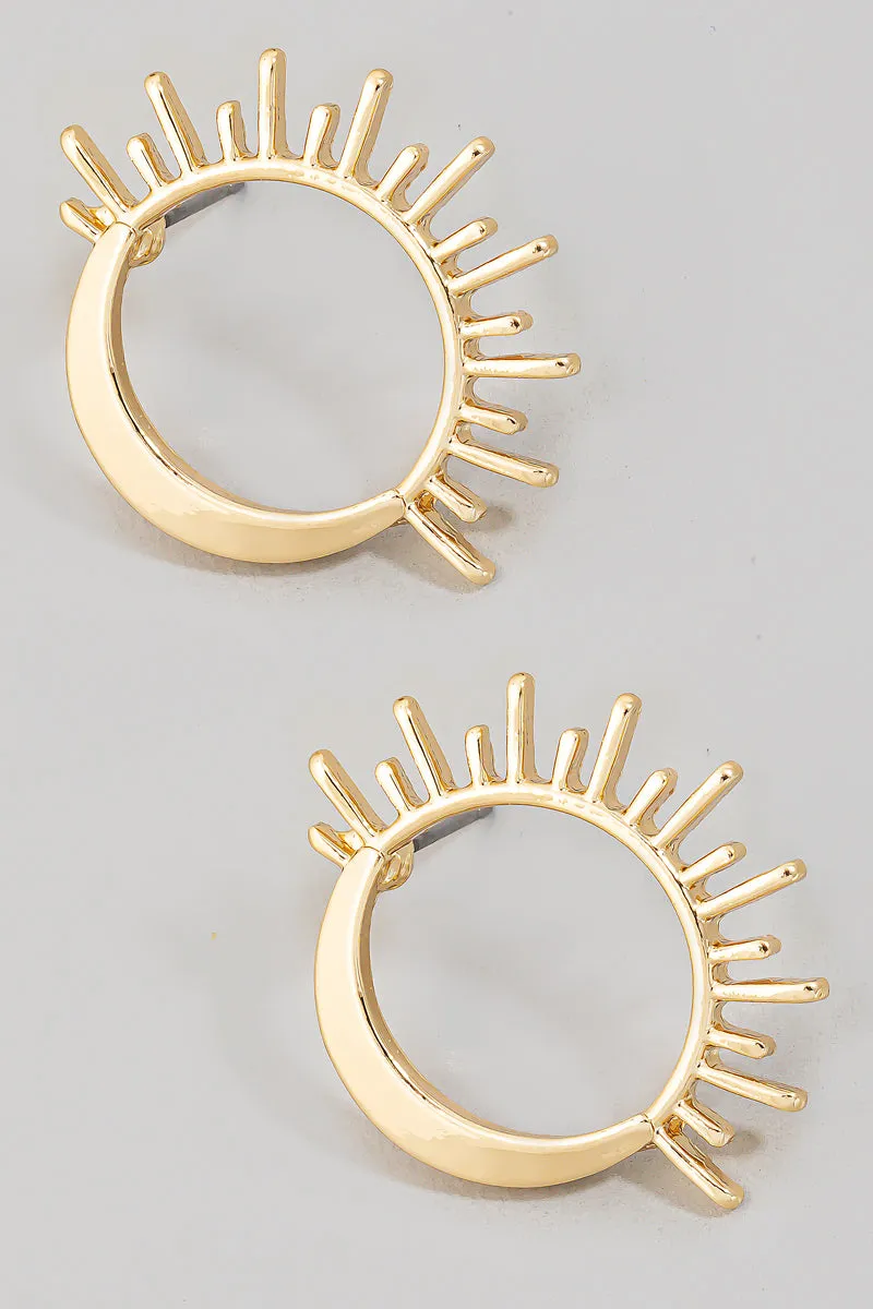 Sunburst Half Moon Stud Earrings in Gold
