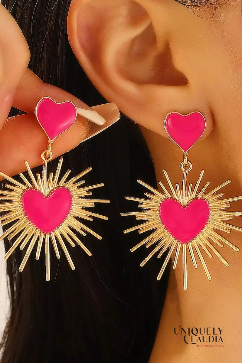Sunburst Hearts Enamel Earrings