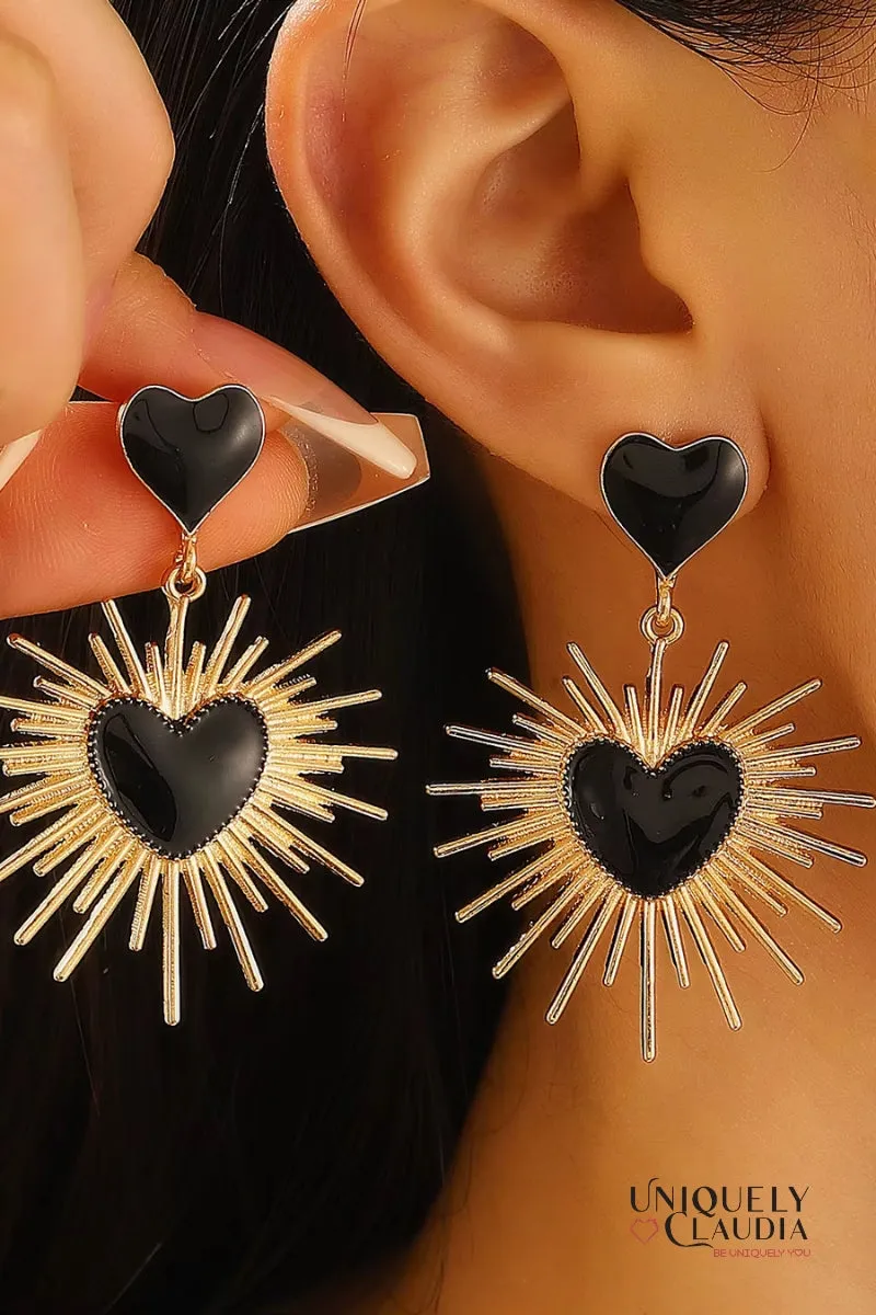 Sunburst Hearts Enamel Earrings