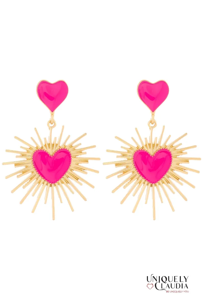 Sunburst Hearts Enamel Earrings