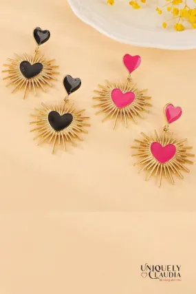 Sunburst Hearts Enamel Earrings