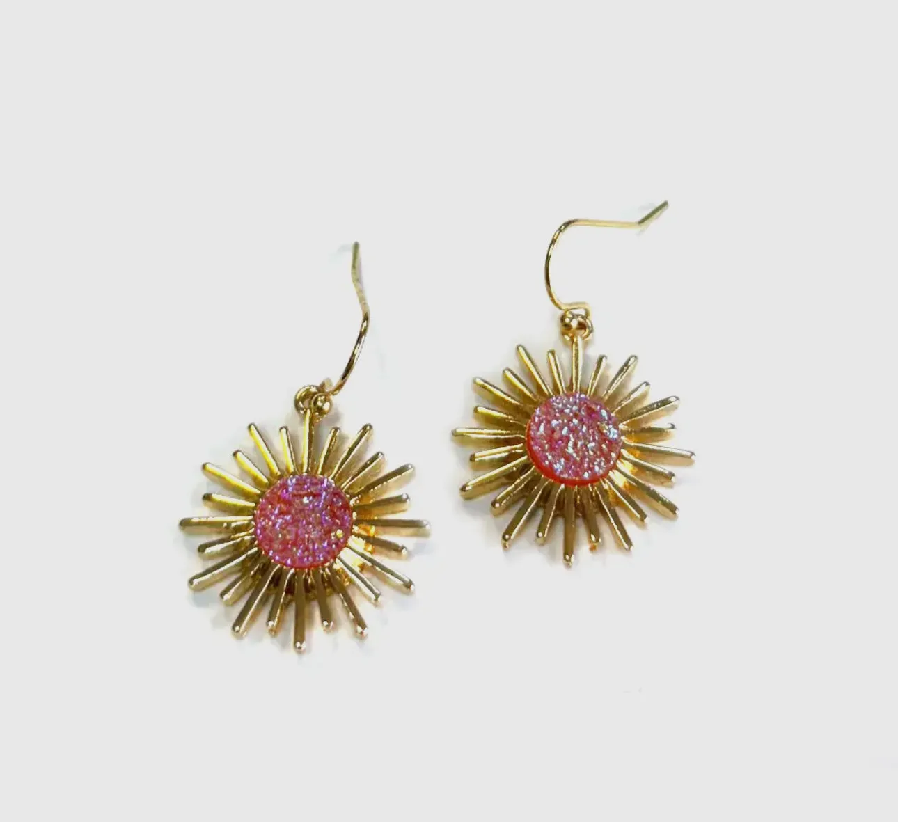 Sunburst Resin Druzy Fish Hook Dangle Earrings