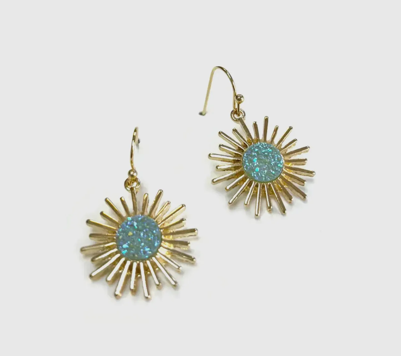 Sunburst Resin Druzy Fish Hook Dangle Earrings