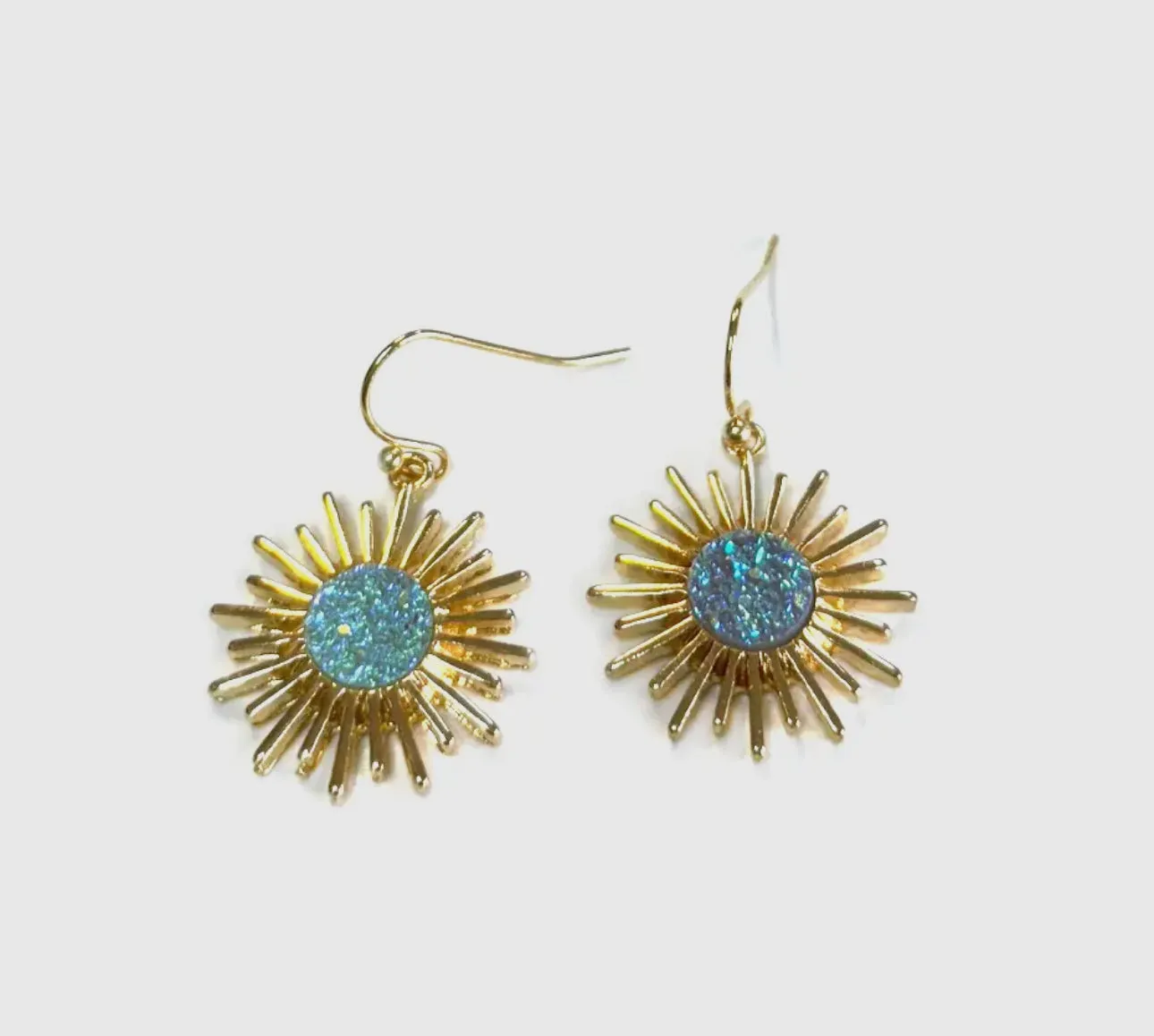 Sunburst Resin Druzy Fish Hook Dangle Earrings