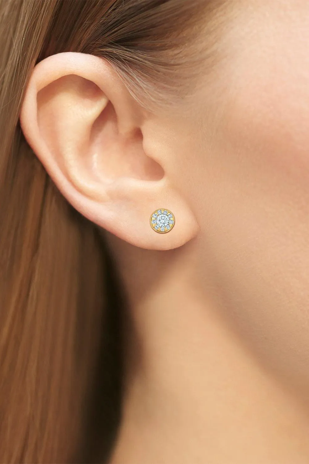 Sunburst Round Diamond Stud Earrings