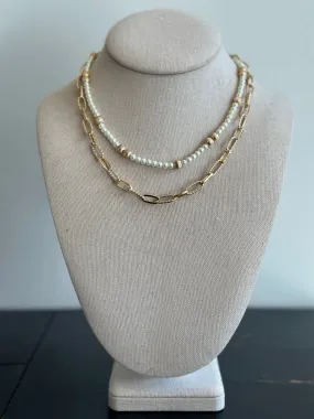 The Double Layered Pearl Chain Necklace