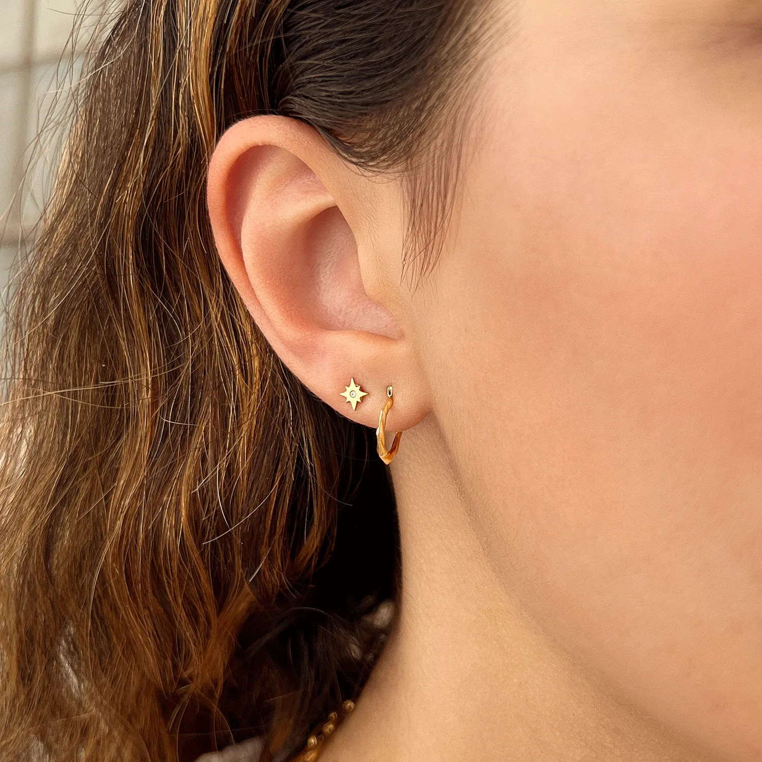 Tiny Hex Hoop Earrings