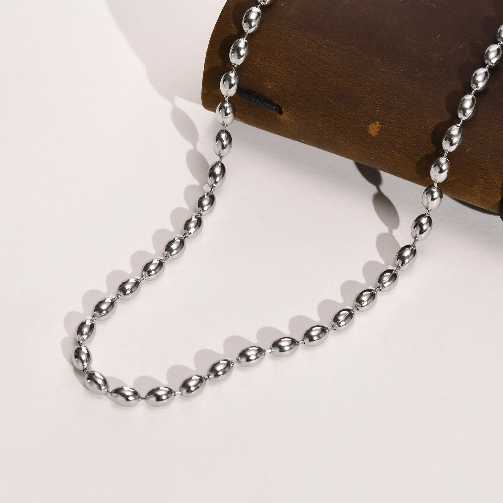 Titanium Steel Olive Millet Bead Chain Necklace