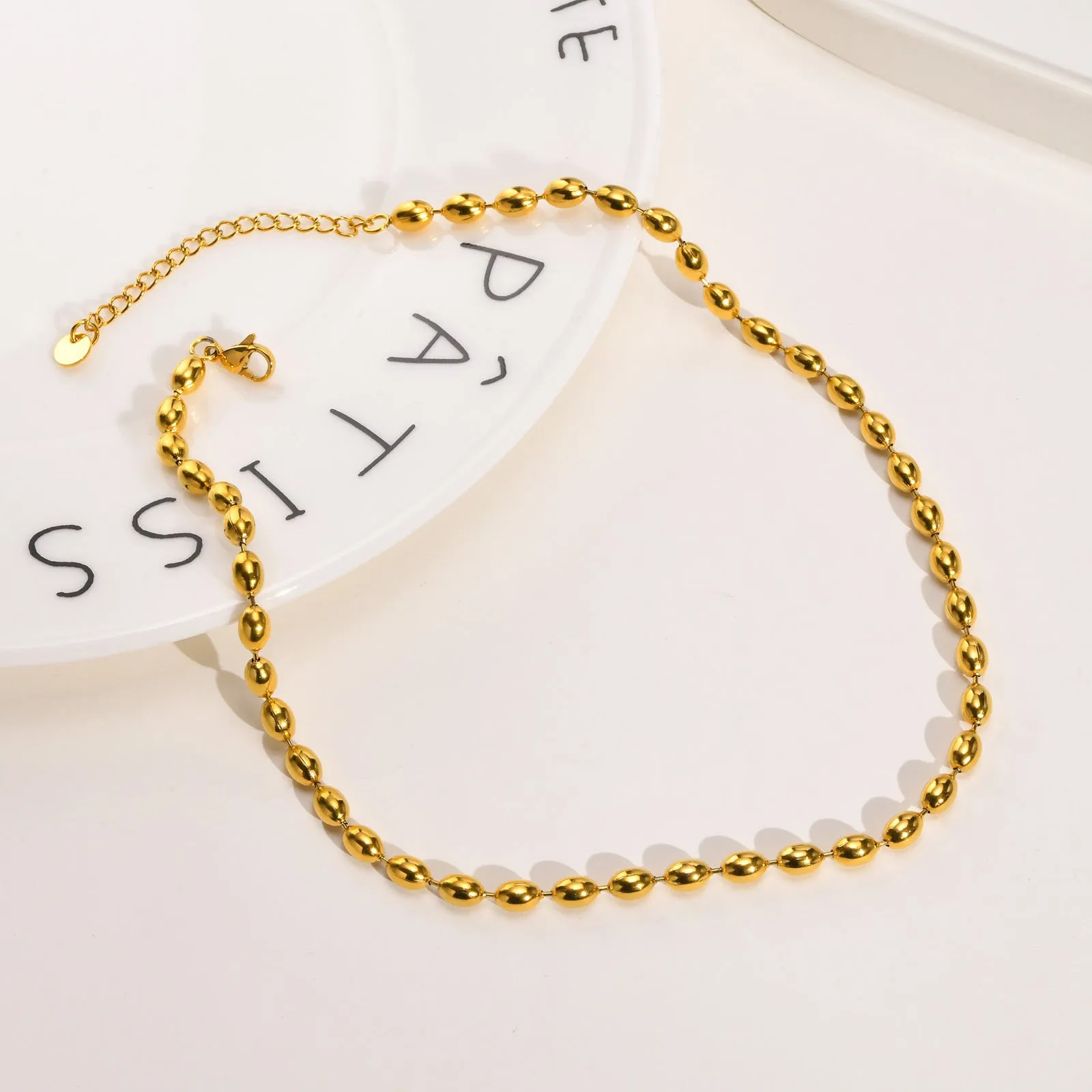 Titanium Steel Olive Millet Bead Chain Necklace