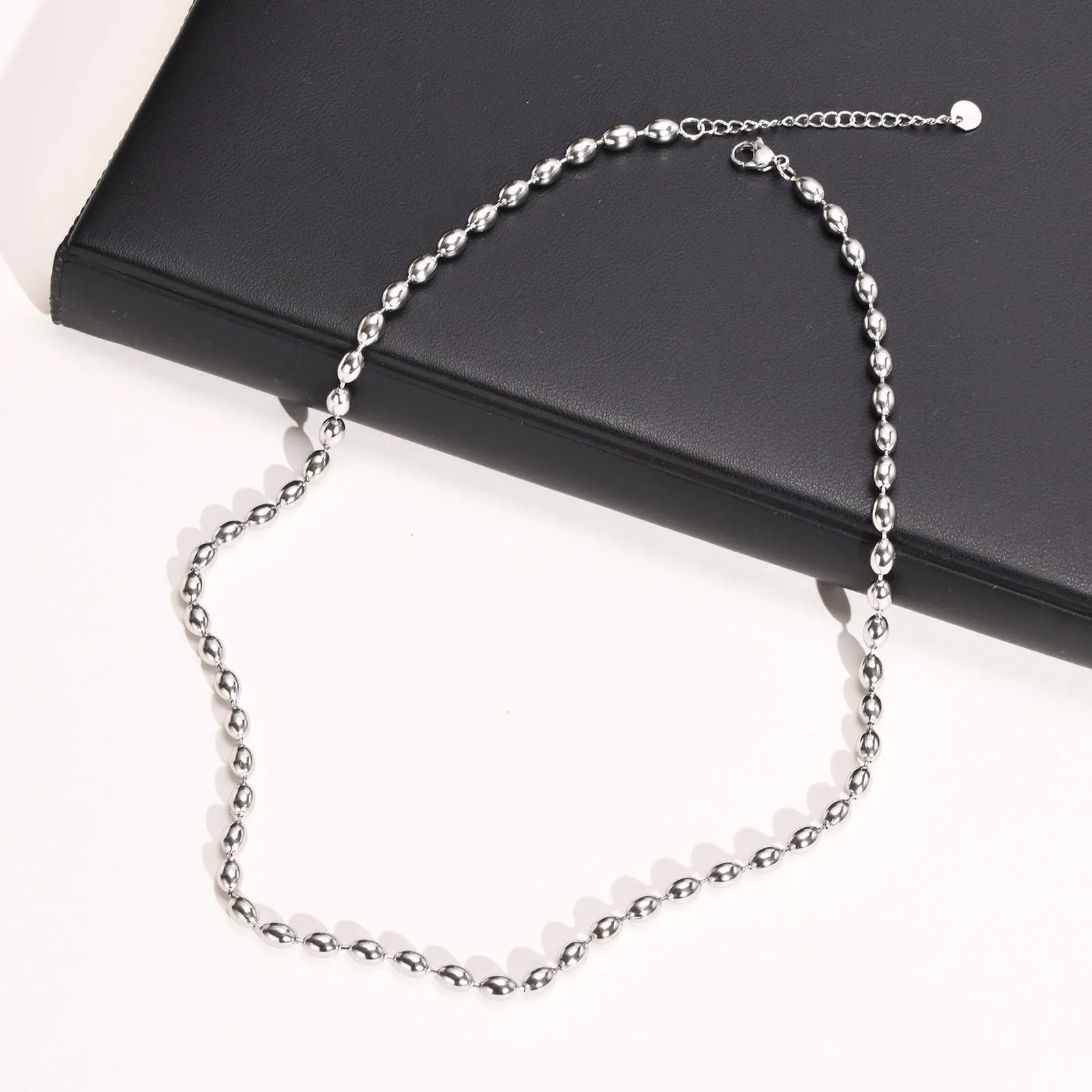 Titanium Steel Olive Millet Bead Chain Necklace