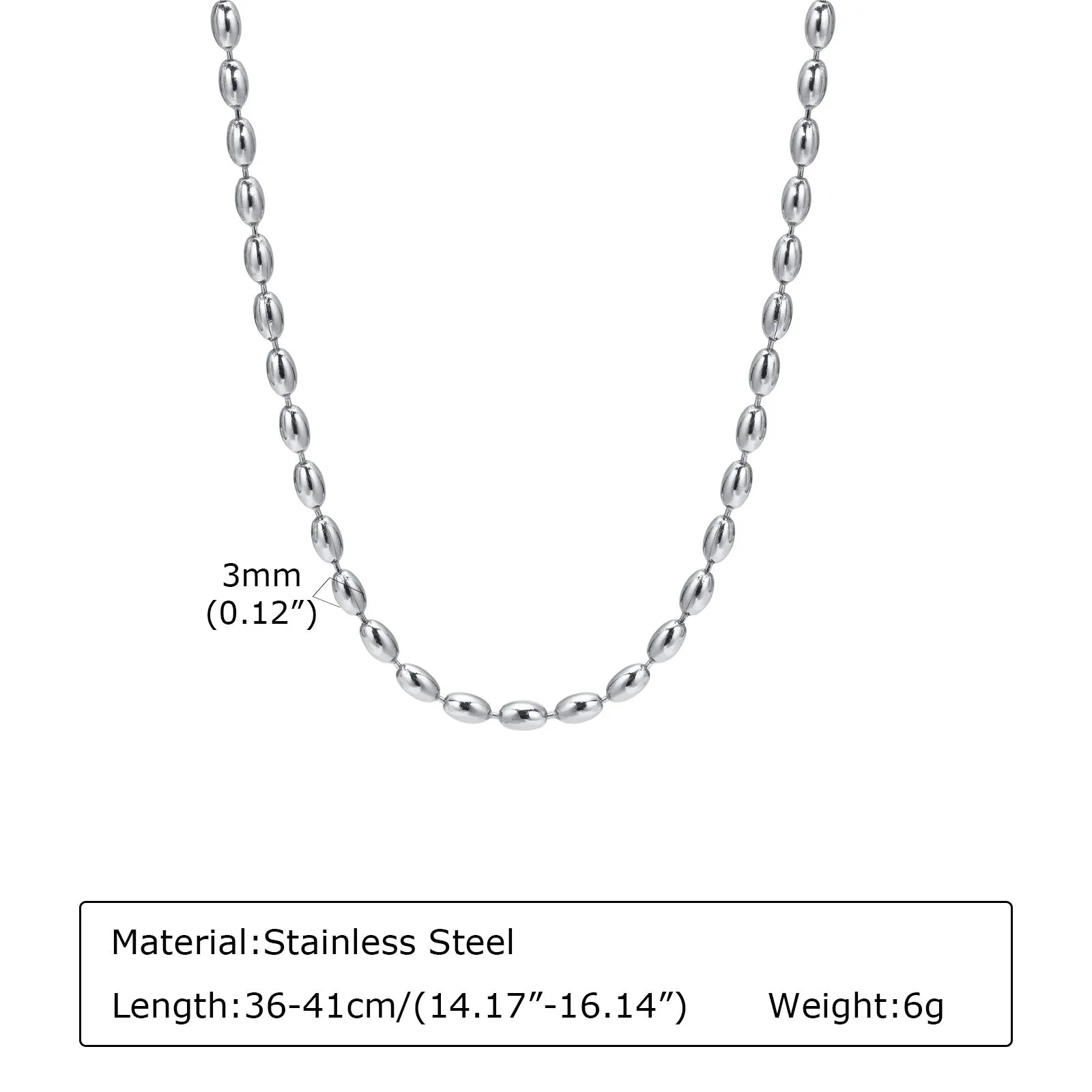 Titanium Steel Olive Millet Bead Chain Necklace