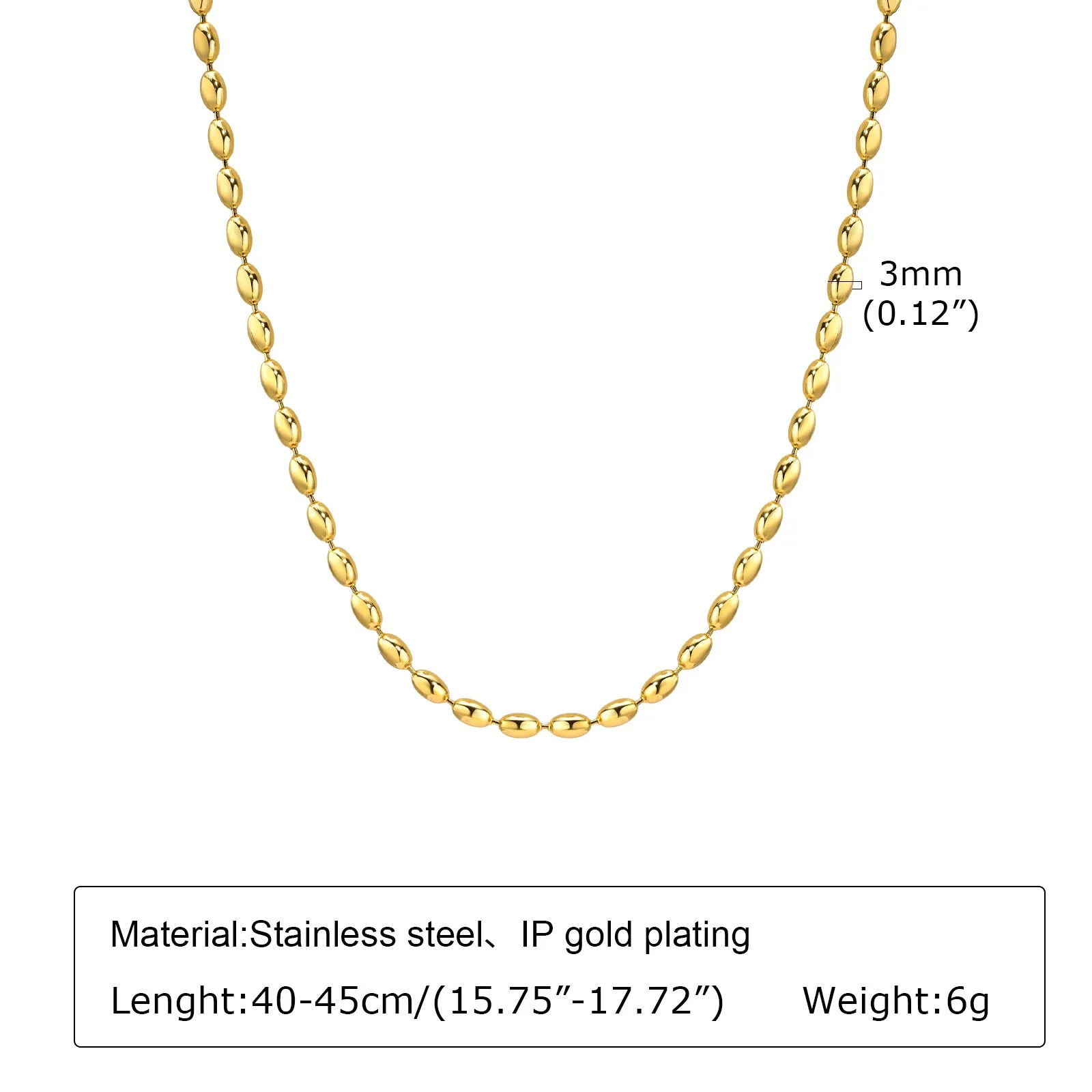 Titanium Steel Olive Millet Bead Chain Necklace