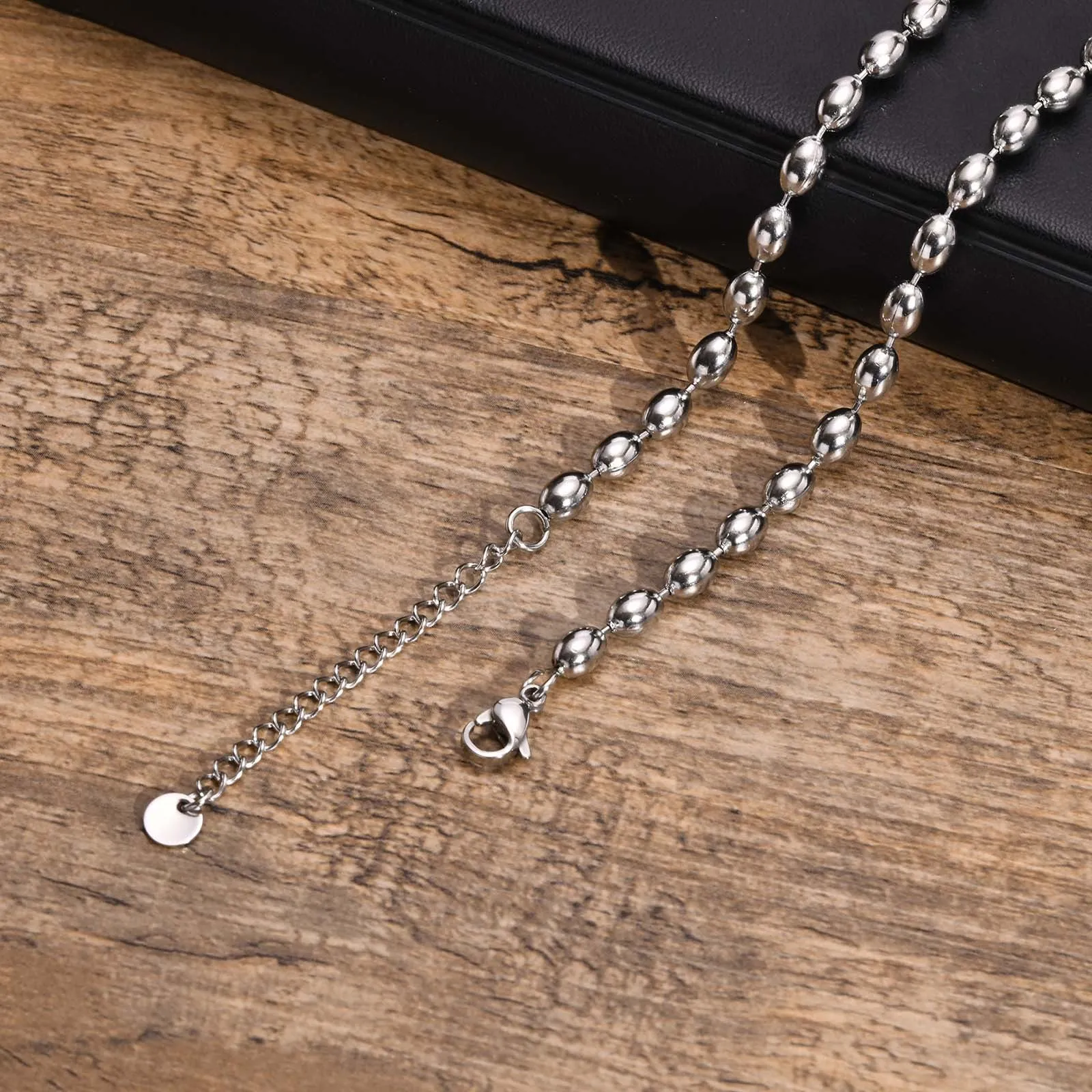 Titanium Steel Olive Millet Bead Chain Necklace