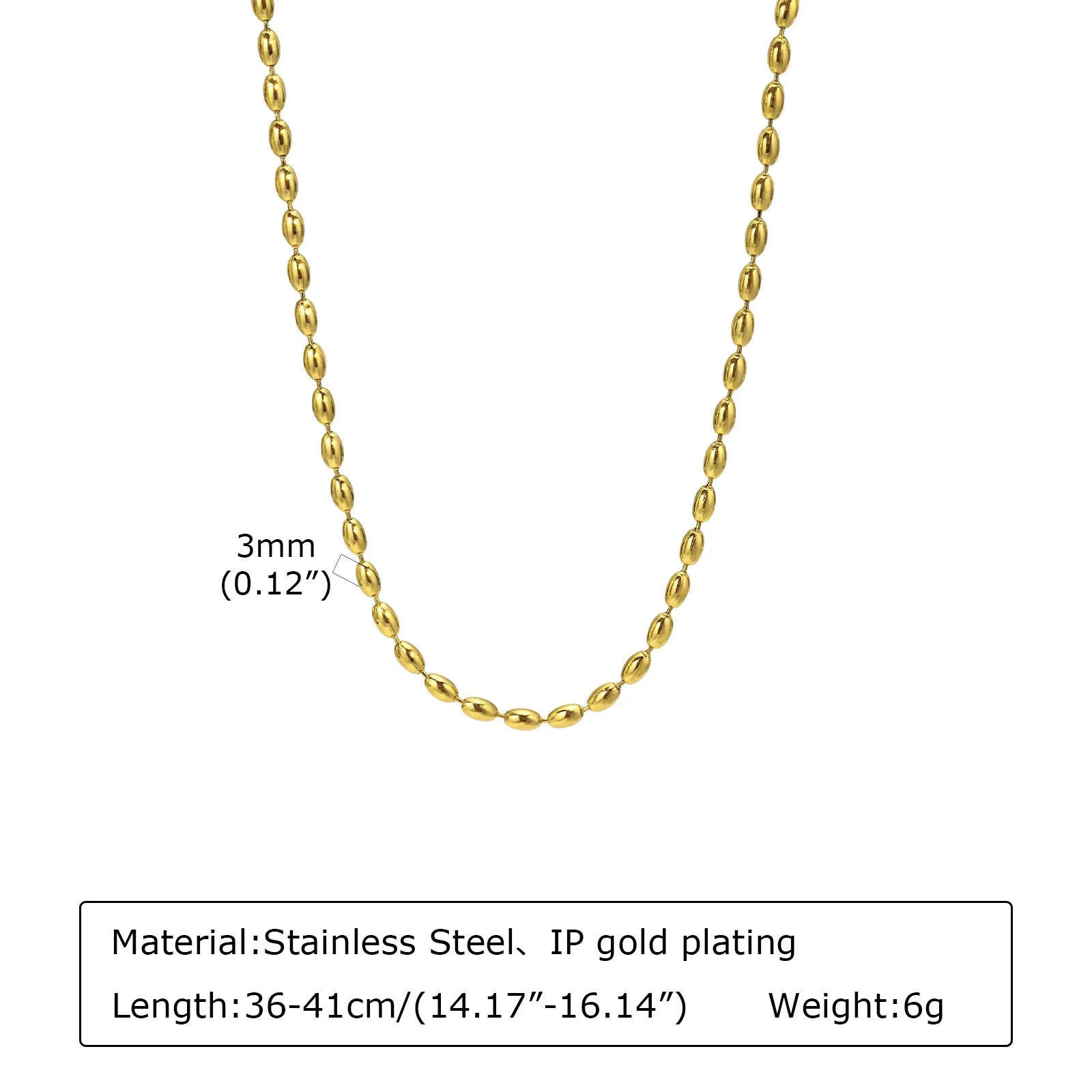 Titanium Steel Olive Millet Bead Chain Necklace