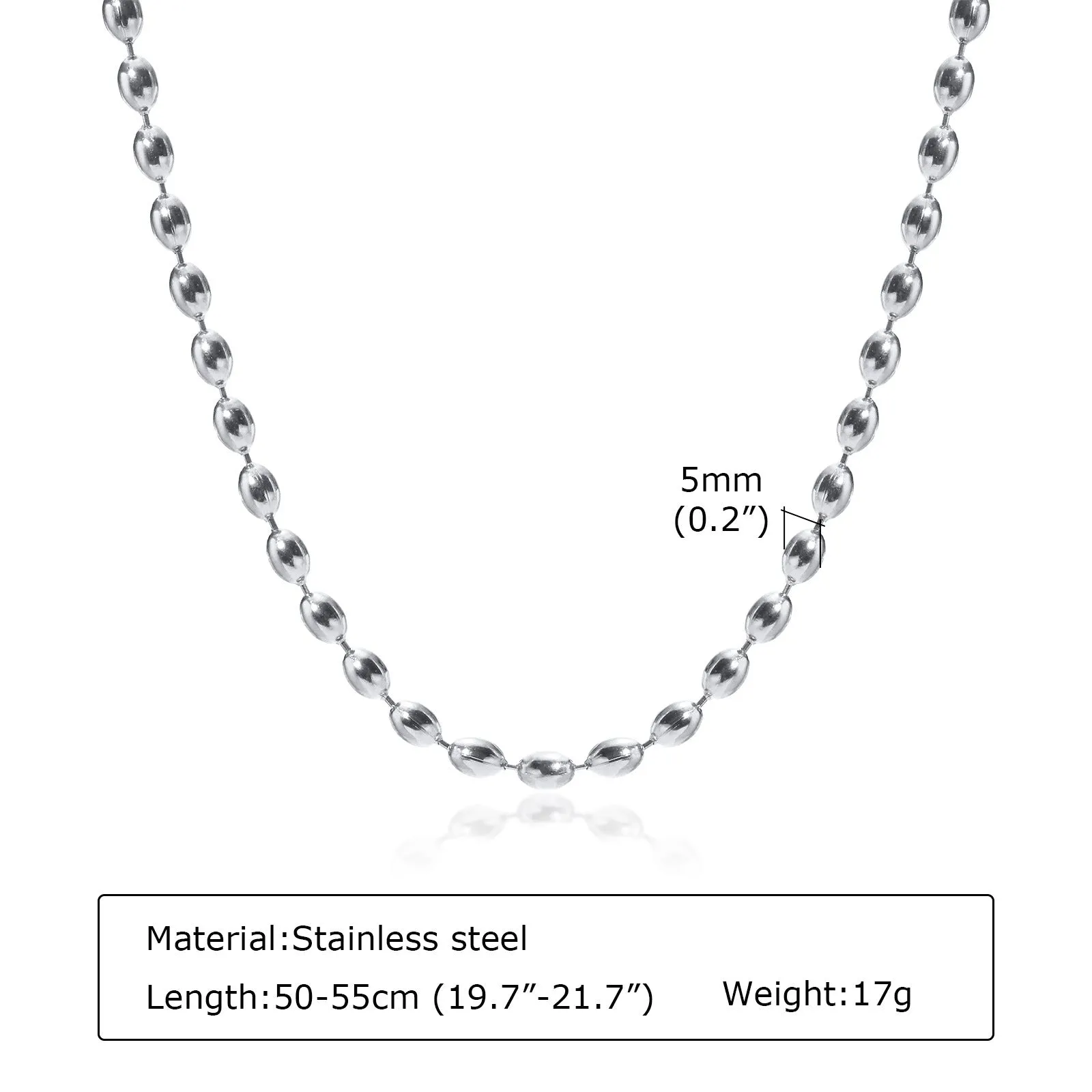 Titanium Steel Olive Millet Bead Chain Necklace