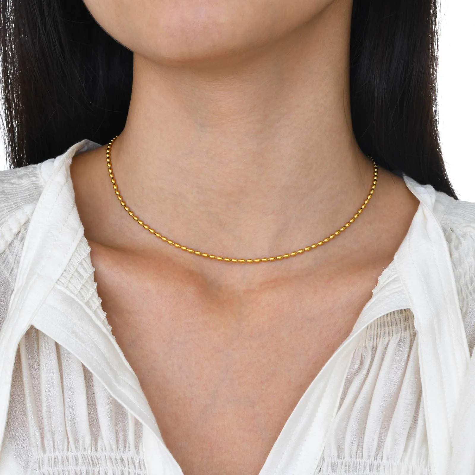 Titanium Steel Olive Millet Bead Chain Necklace