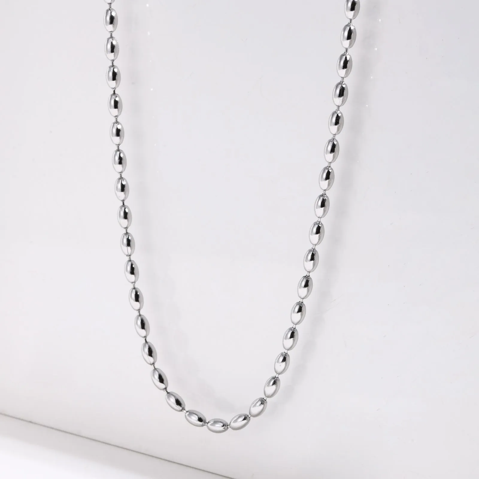 Titanium Steel Olive Millet Bead Chain Necklace