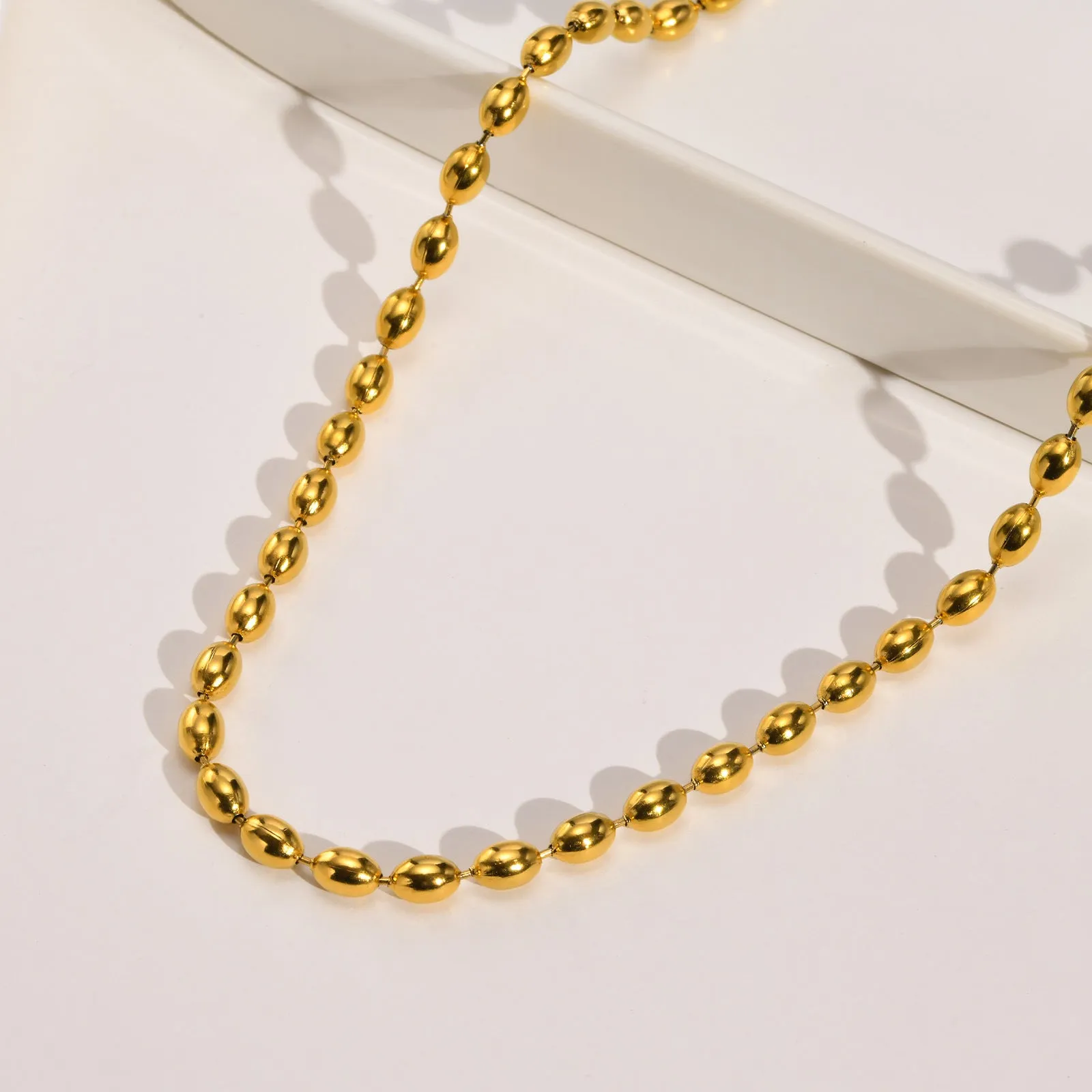 Titanium Steel Olive Millet Bead Chain Necklace