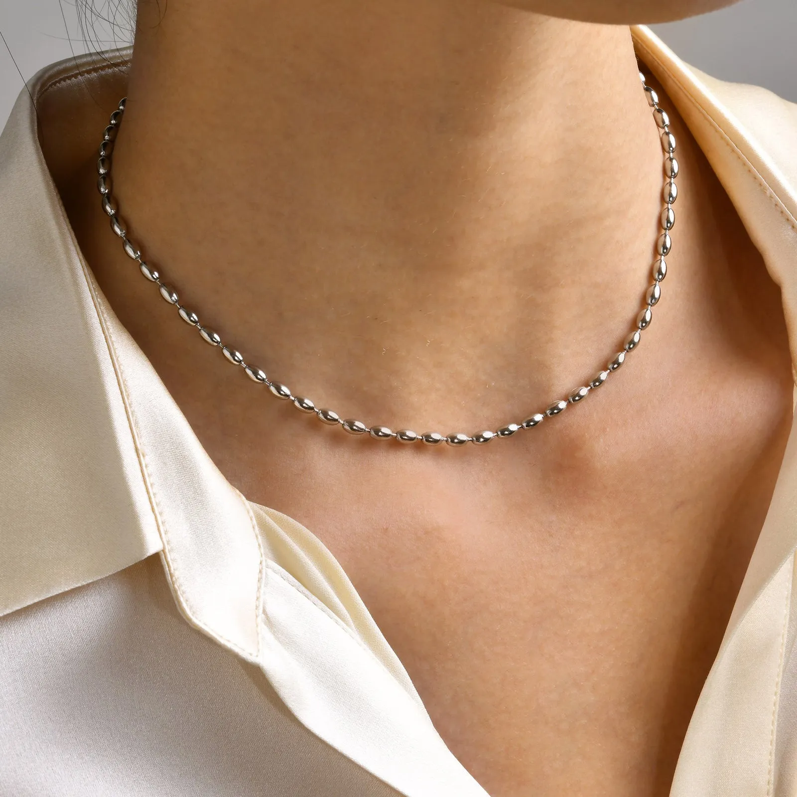 Titanium Steel Olive Millet Bead Chain Necklace