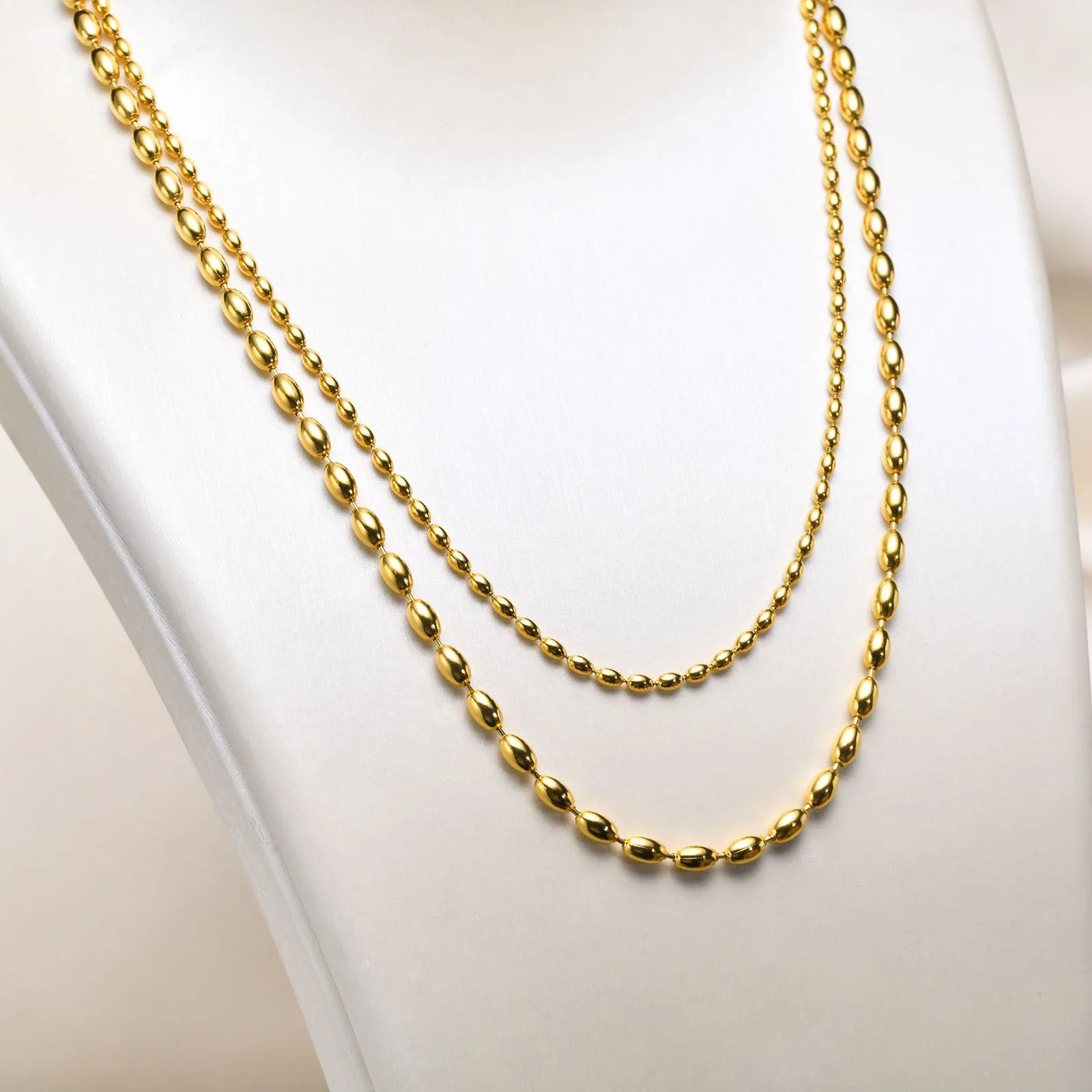 Titanium Steel Olive Millet Bead Chain Necklace