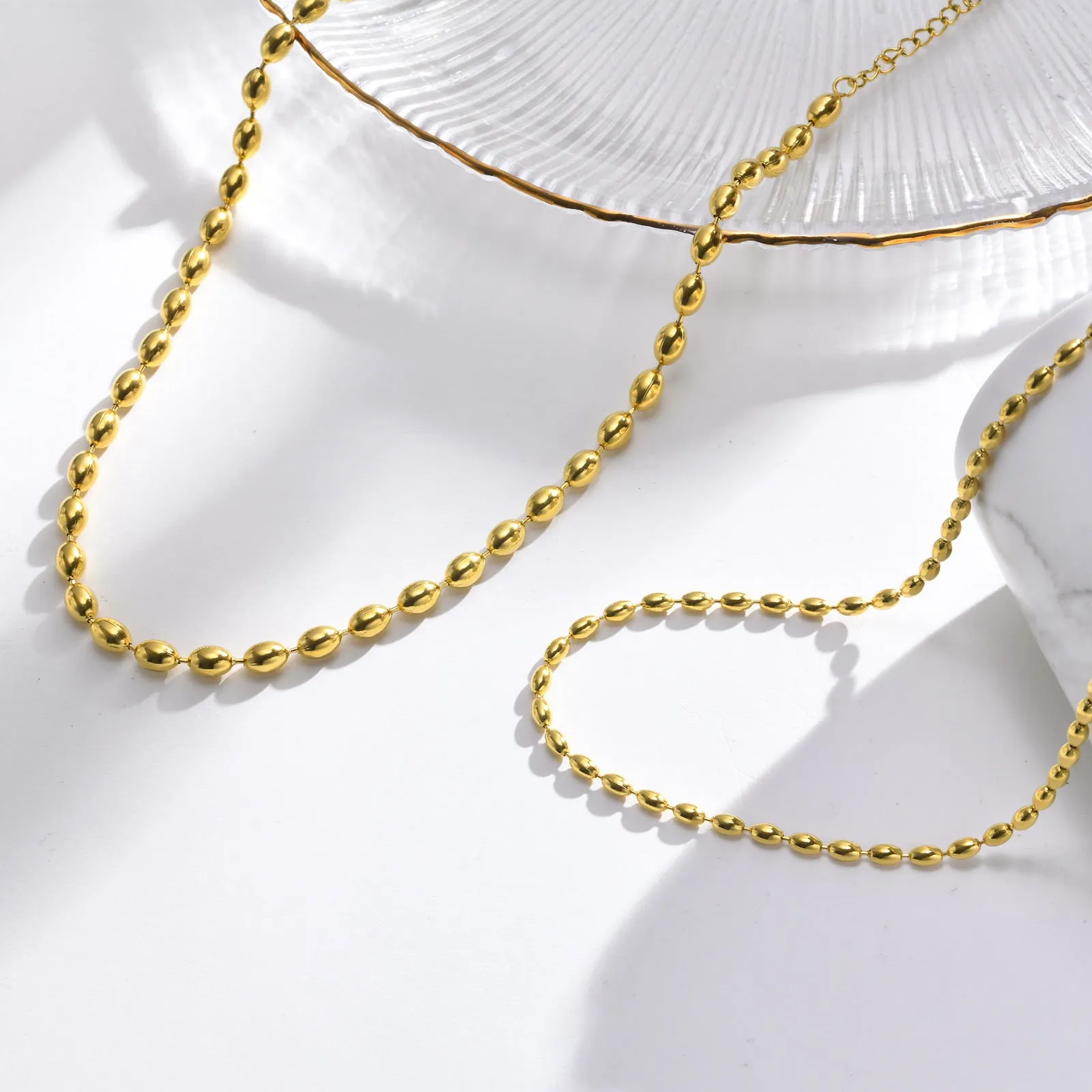 Titanium Steel Olive Millet Bead Chain Necklace