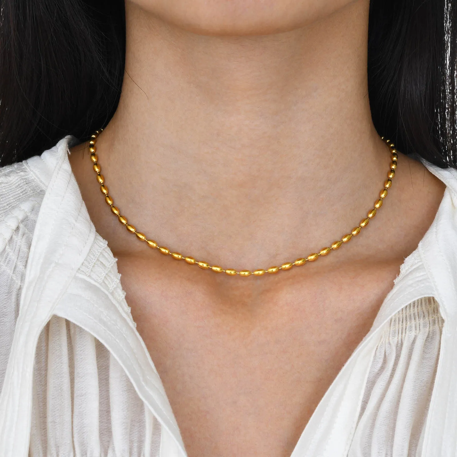 Titanium Steel Olive Millet Bead Chain Necklace