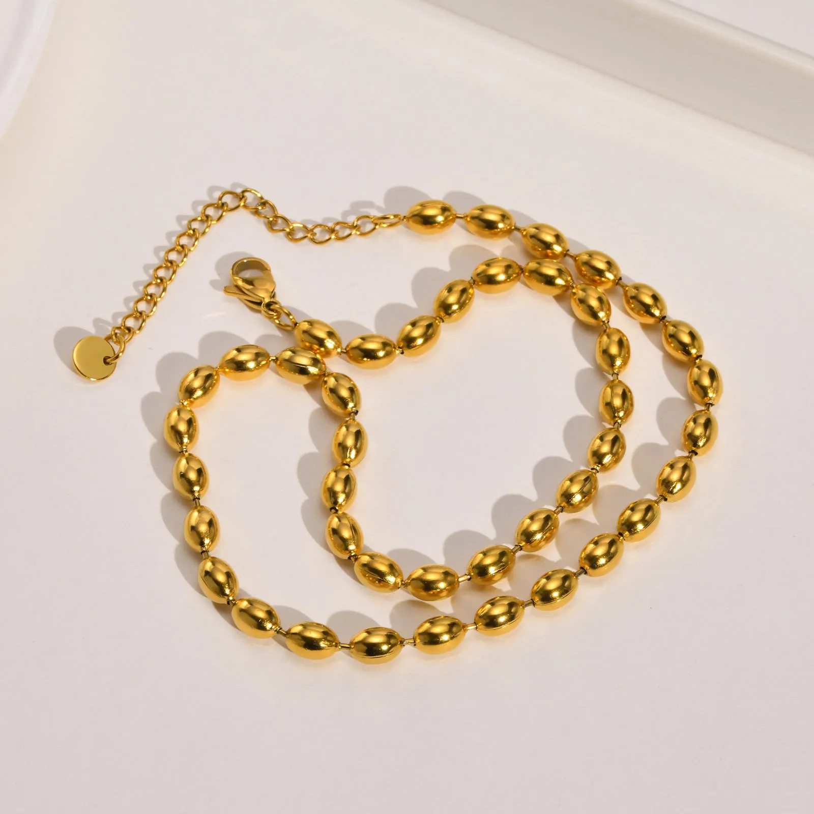 Titanium Steel Olive Millet Bead Chain Necklace