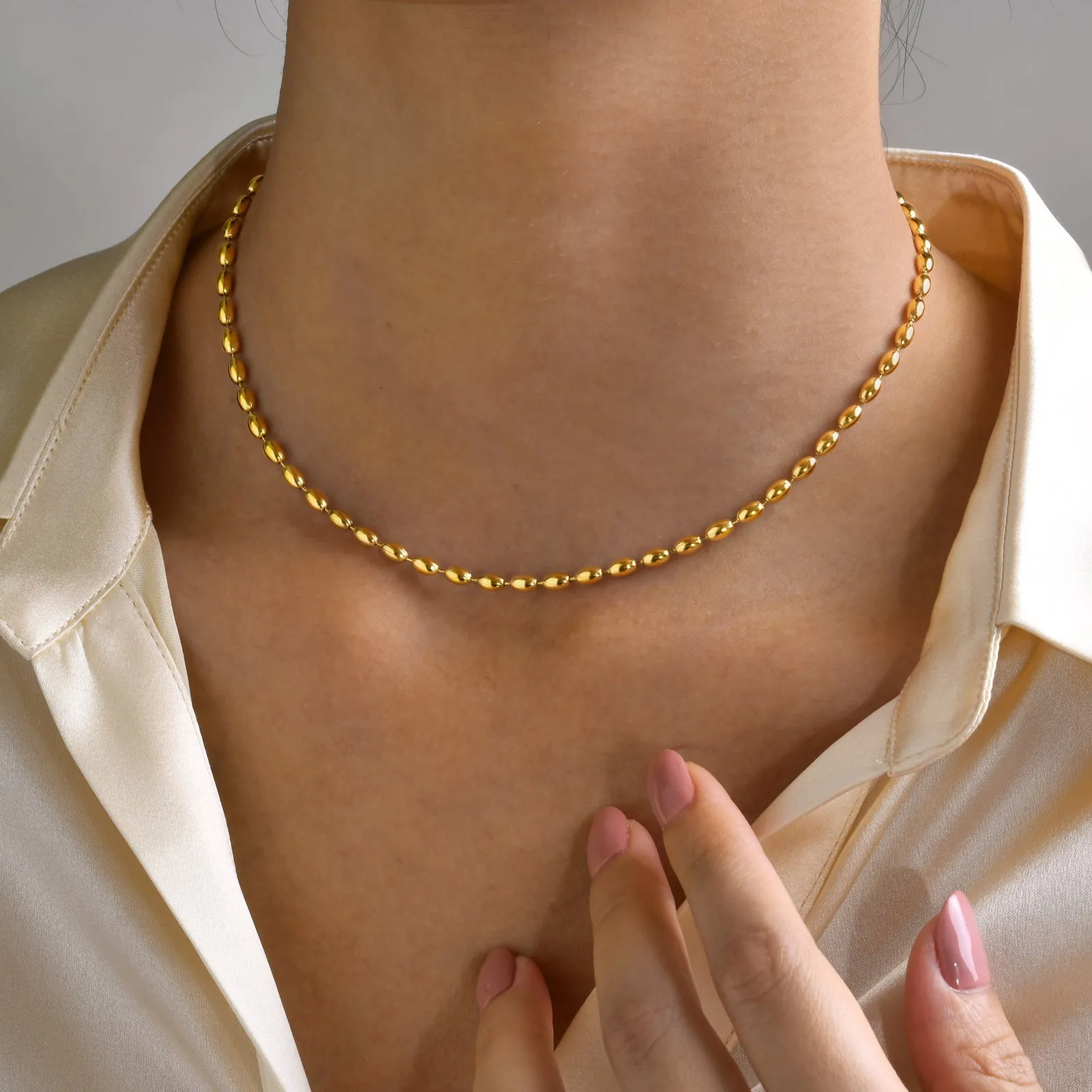 Titanium Steel Olive Millet Bead Chain Necklace