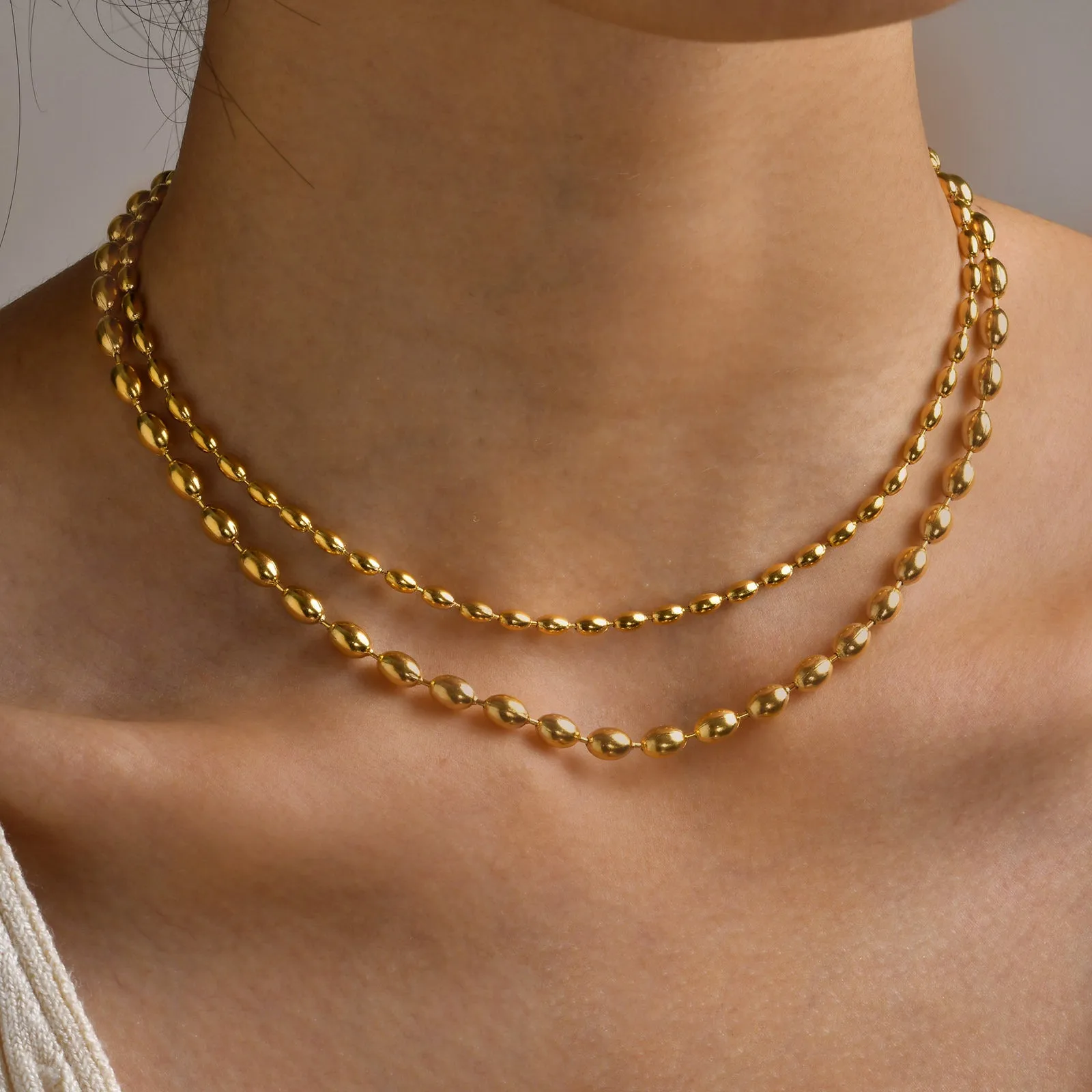 Titanium Steel Olive Millet Bead Chain Necklace
