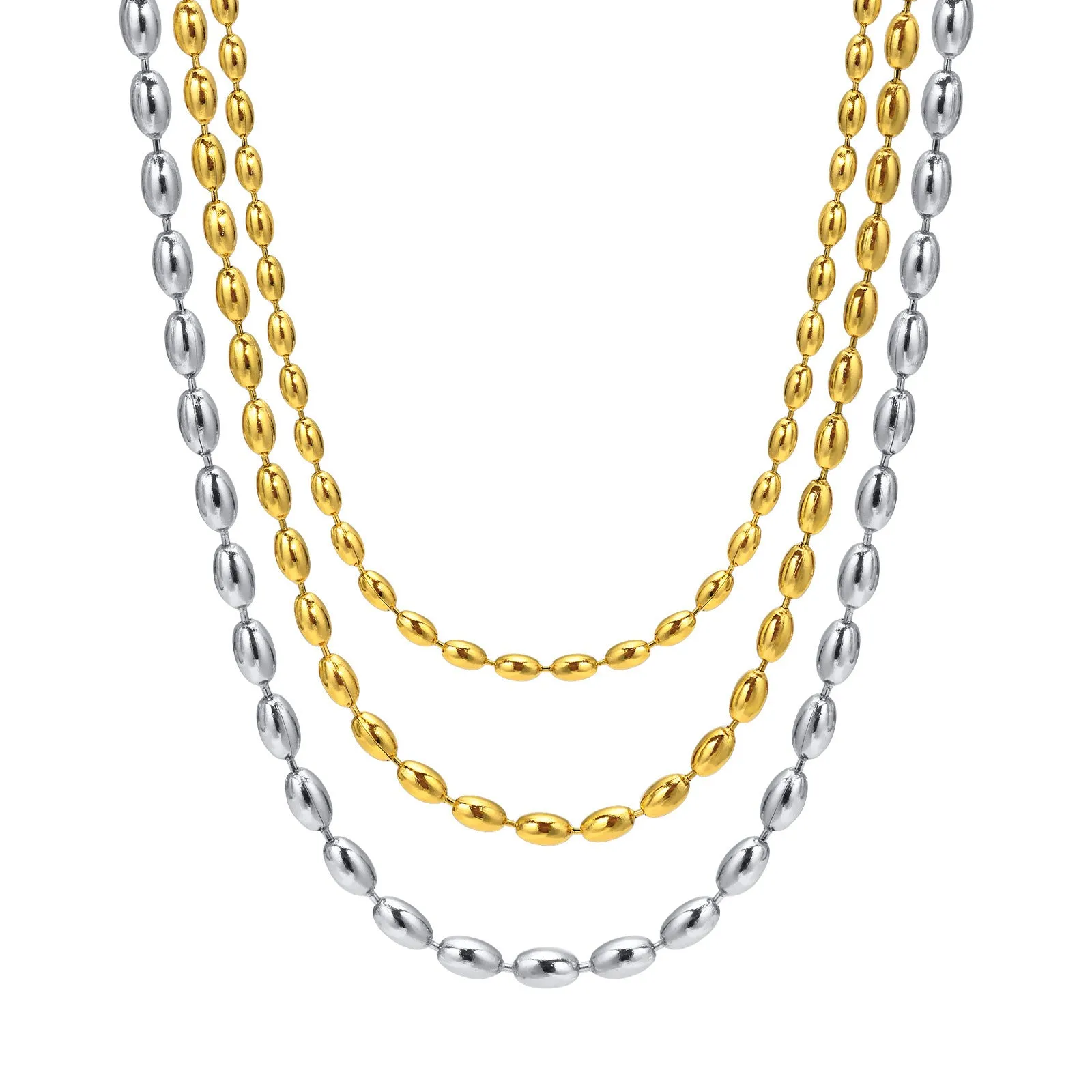 Titanium Steel Olive Millet Bead Chain Necklace
