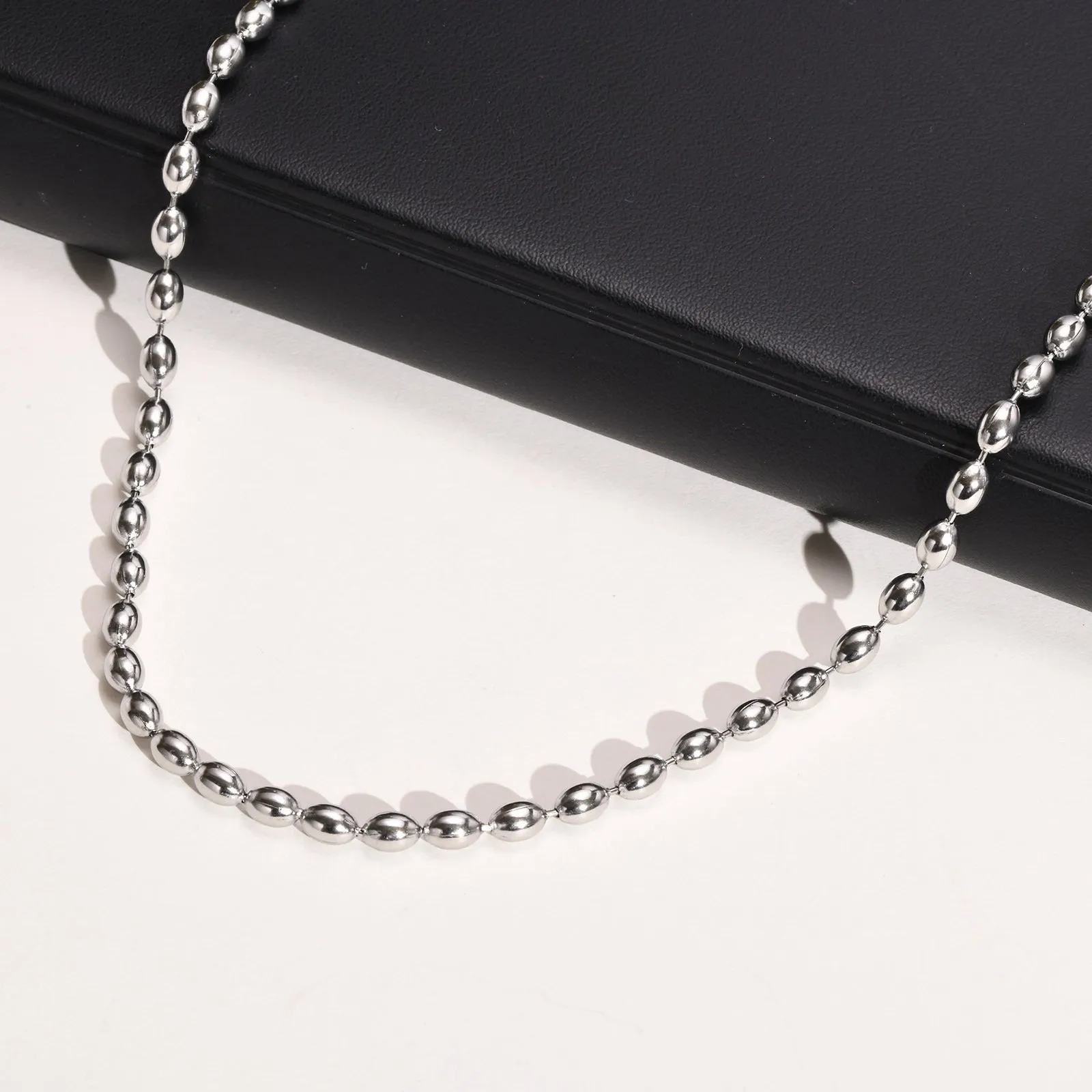 Titanium Steel Olive Millet Bead Chain Necklace