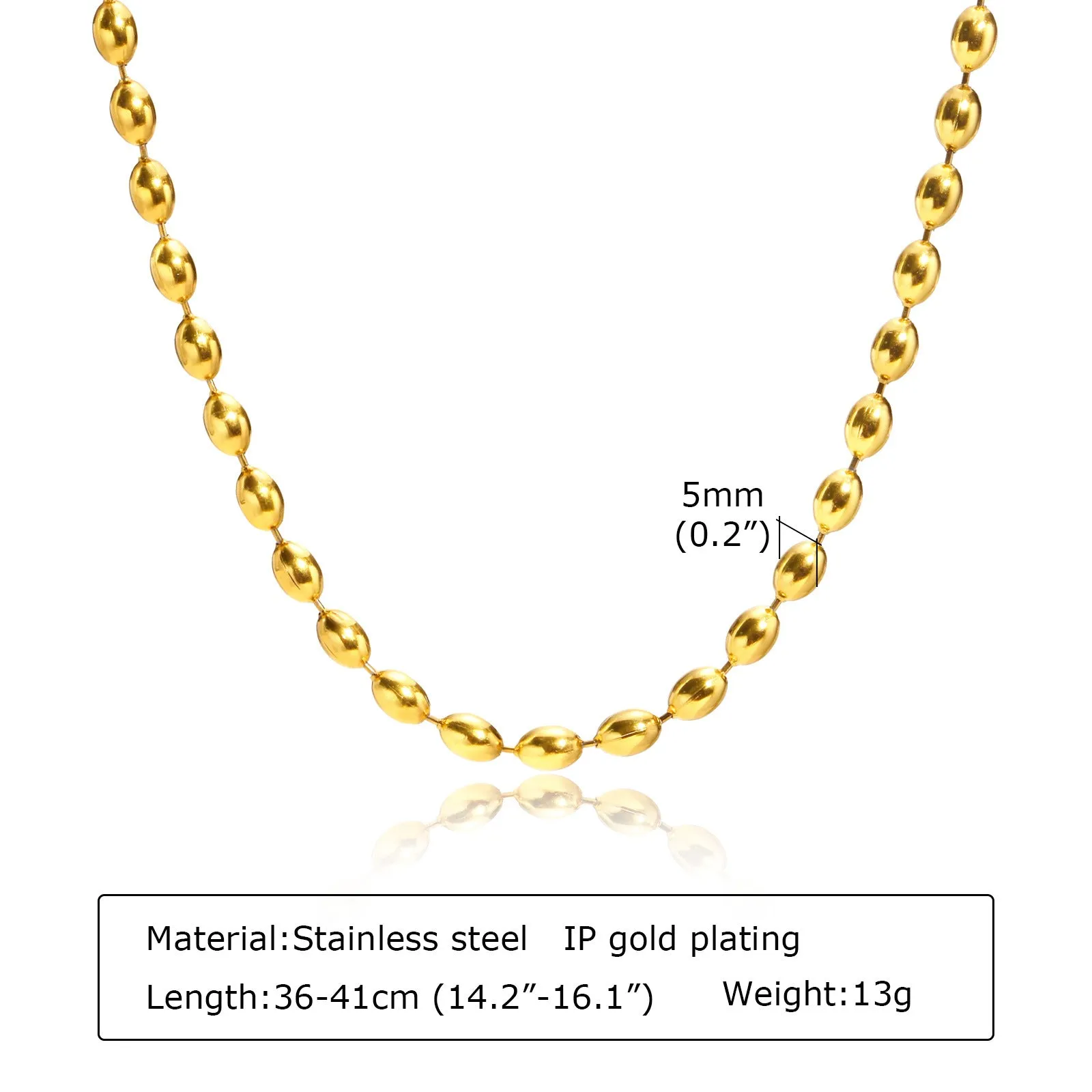 Titanium Steel Olive Millet Bead Chain Necklace