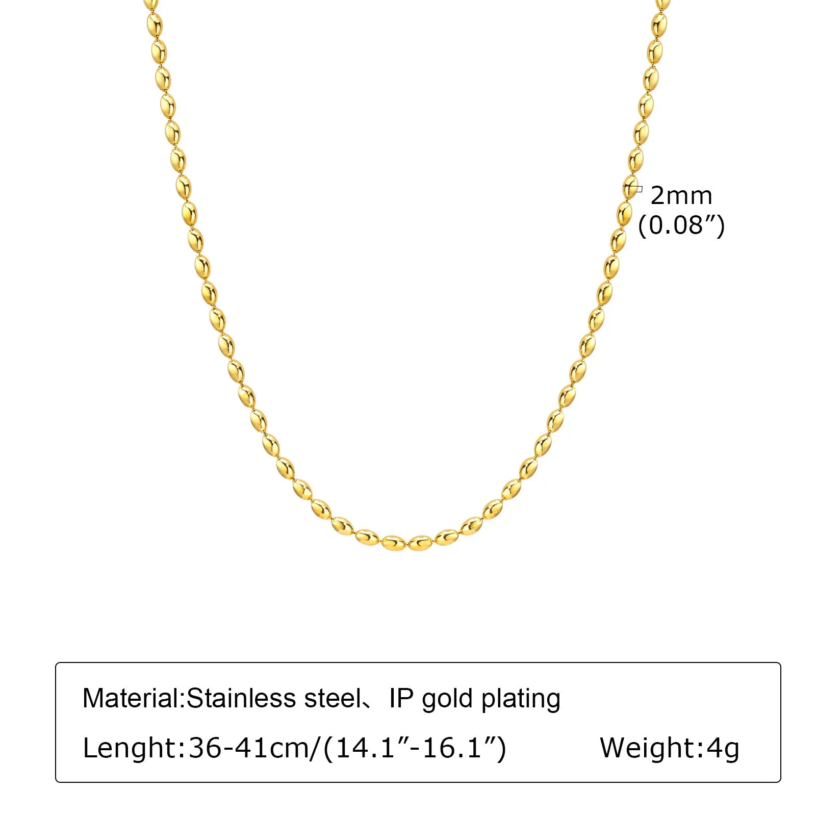 Titanium Steel Olive Millet Bead Chain Necklace