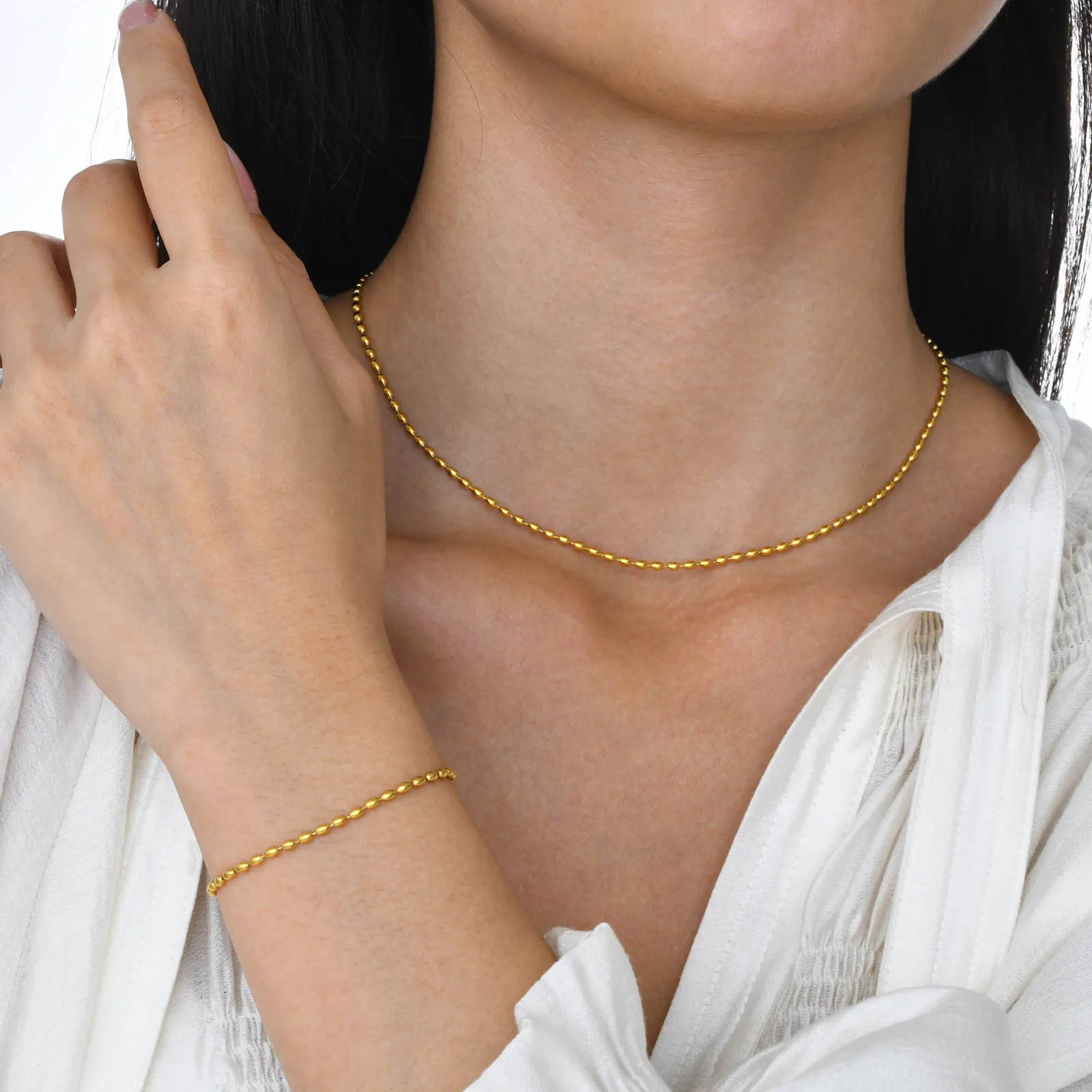 Titanium Steel Olive Millet Bead Chain Necklace