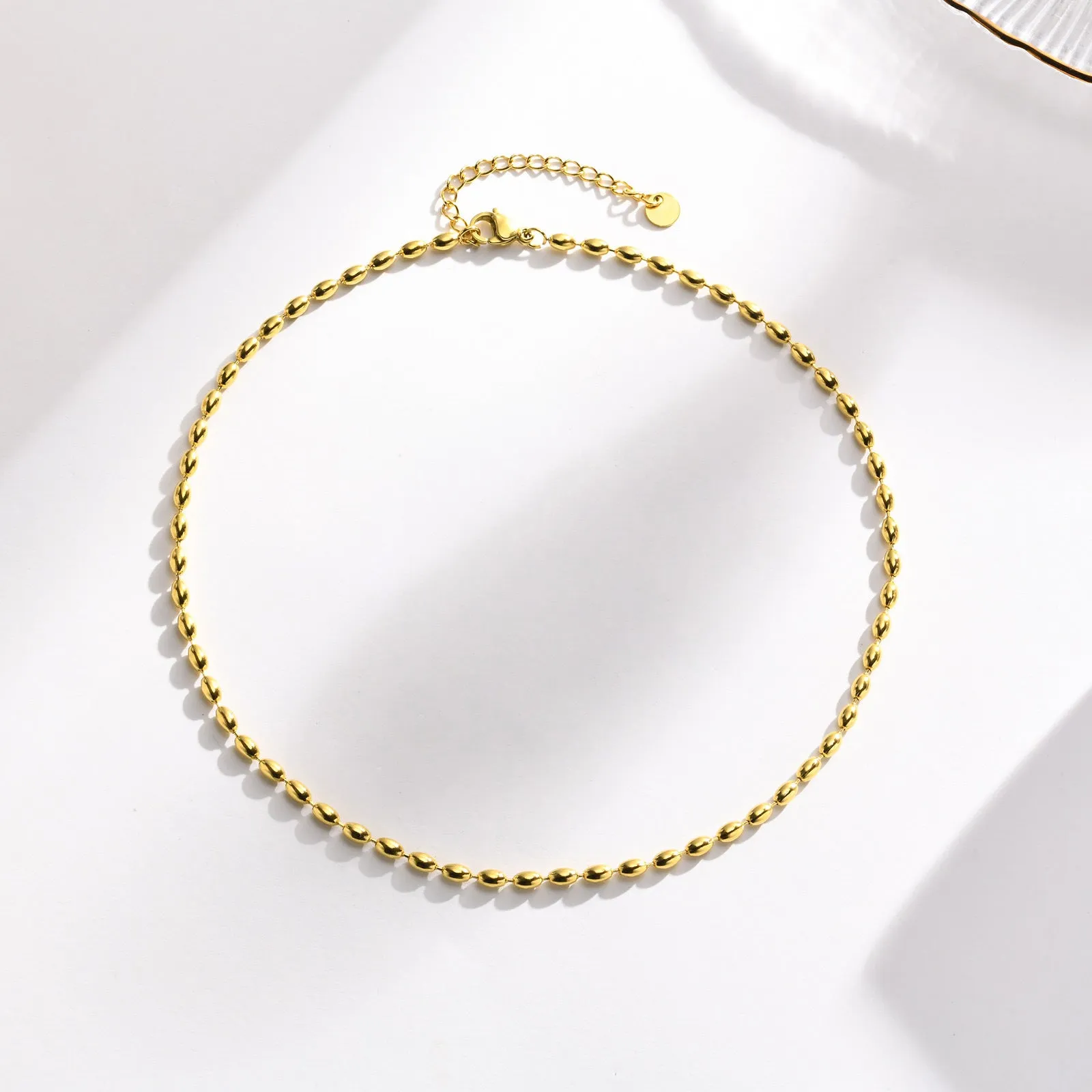 Titanium Steel Olive Millet Bead Chain Necklace