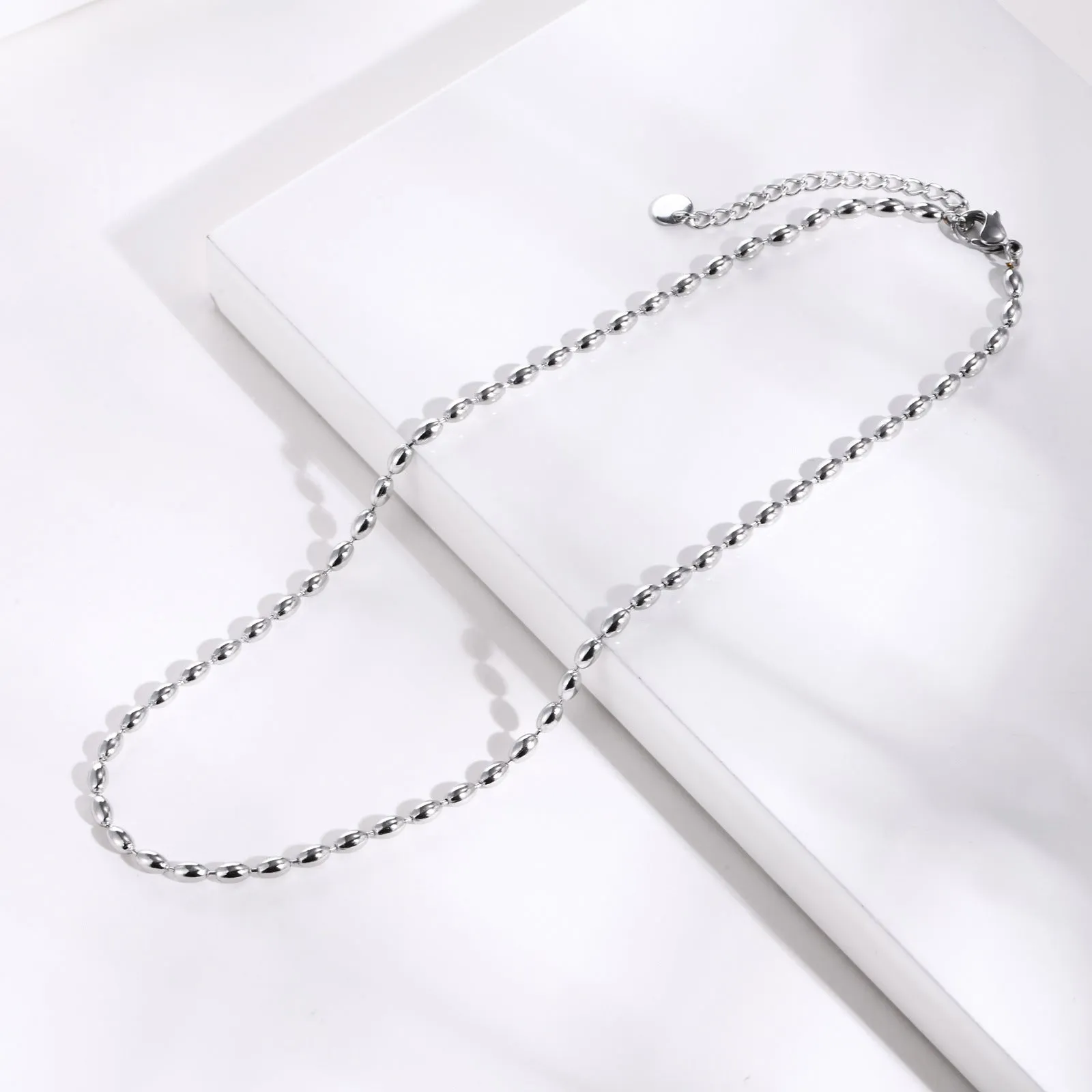 Titanium Steel Olive Millet Bead Chain Necklace