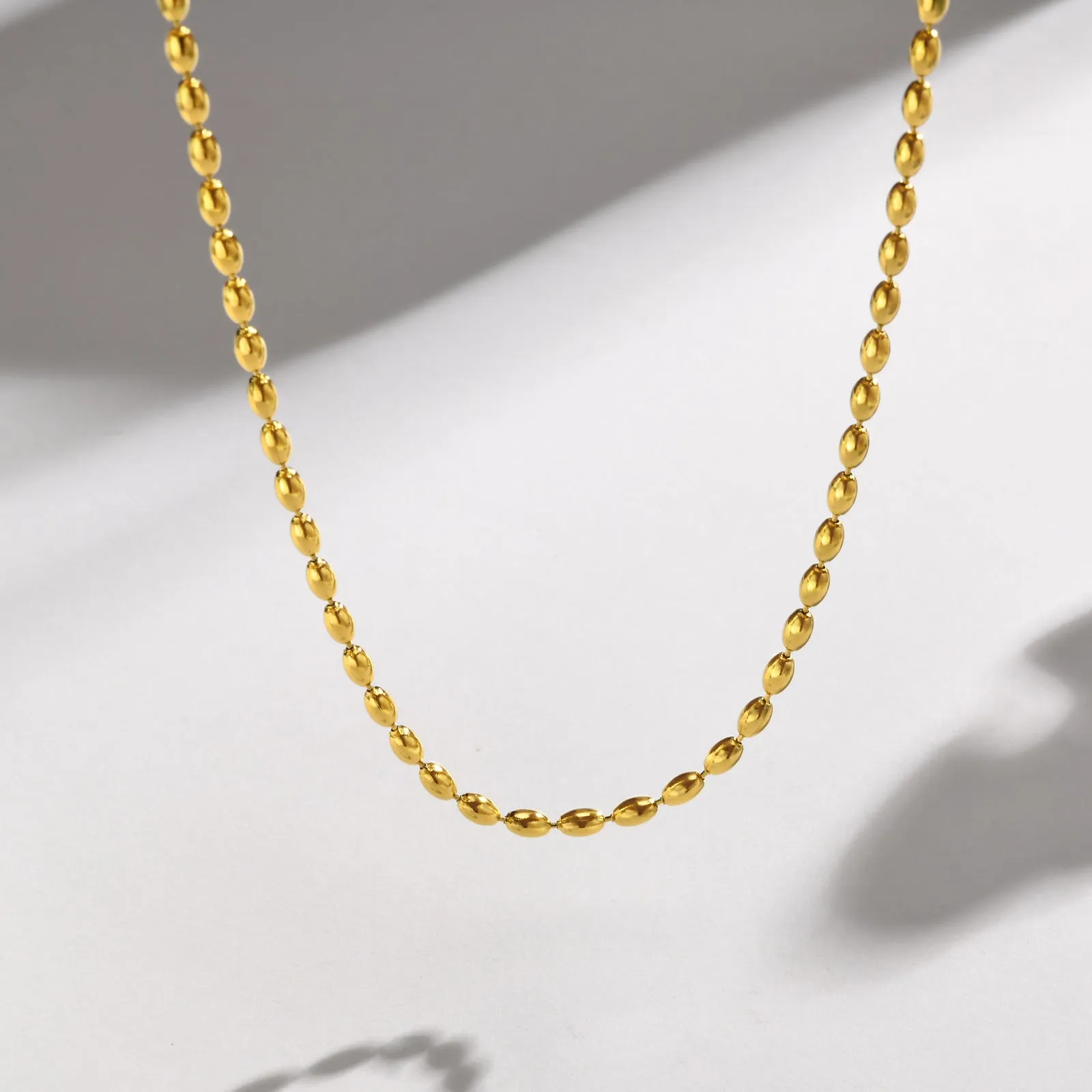Titanium Steel Olive Millet Bead Chain Necklace