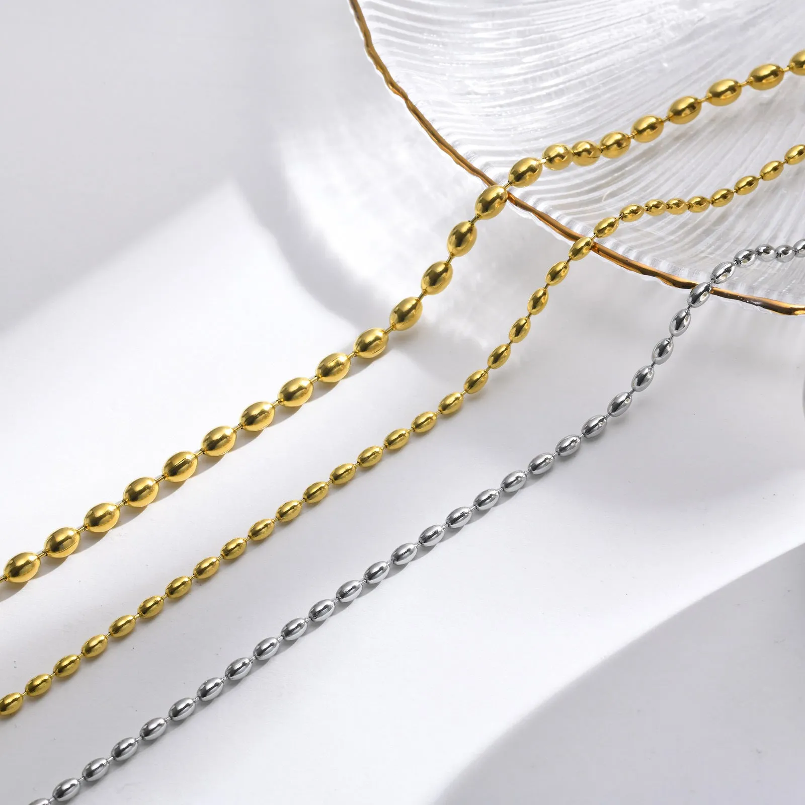 Titanium Steel Olive Millet Bead Chain Necklace
