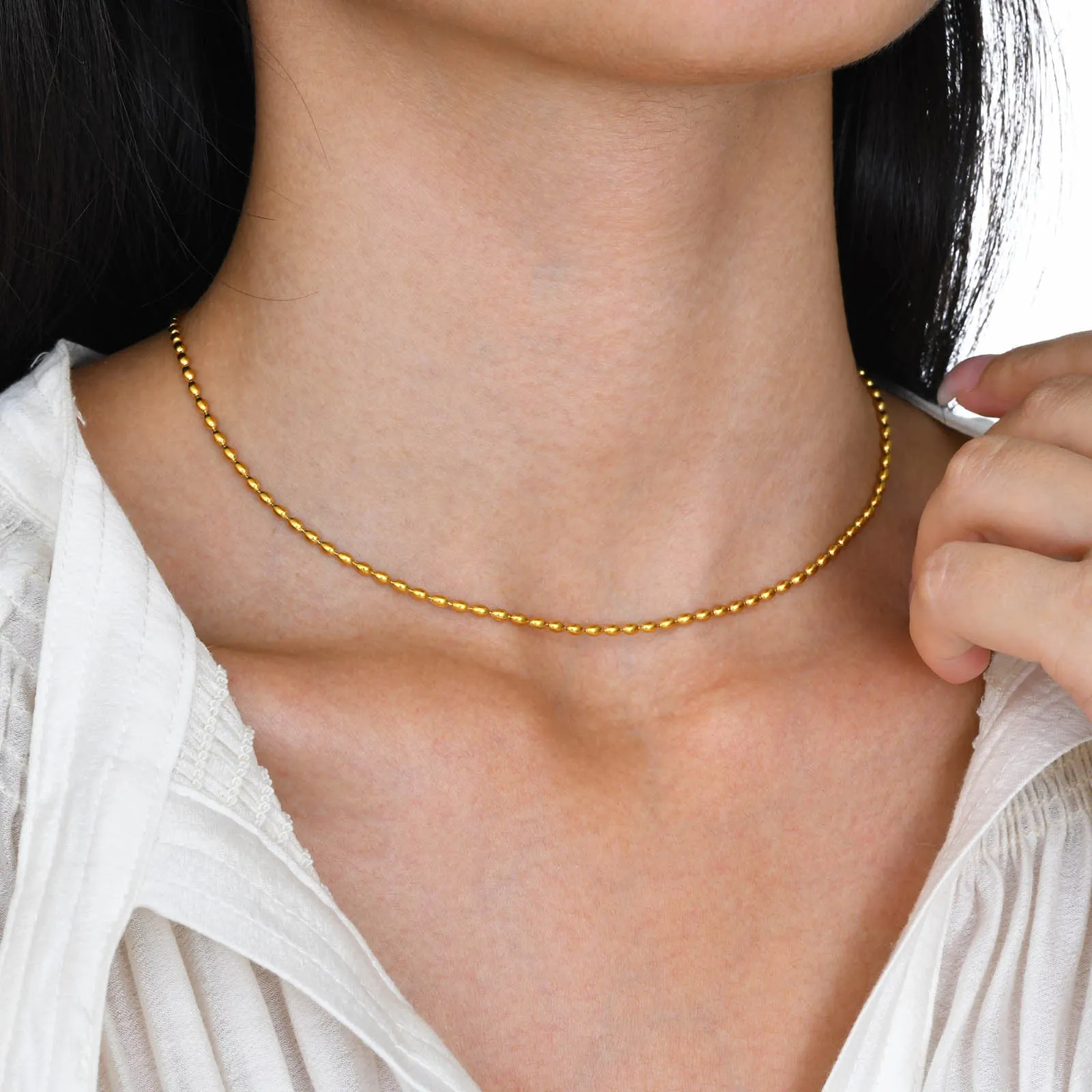 Titanium Steel Olive Millet Bead Chain Necklace