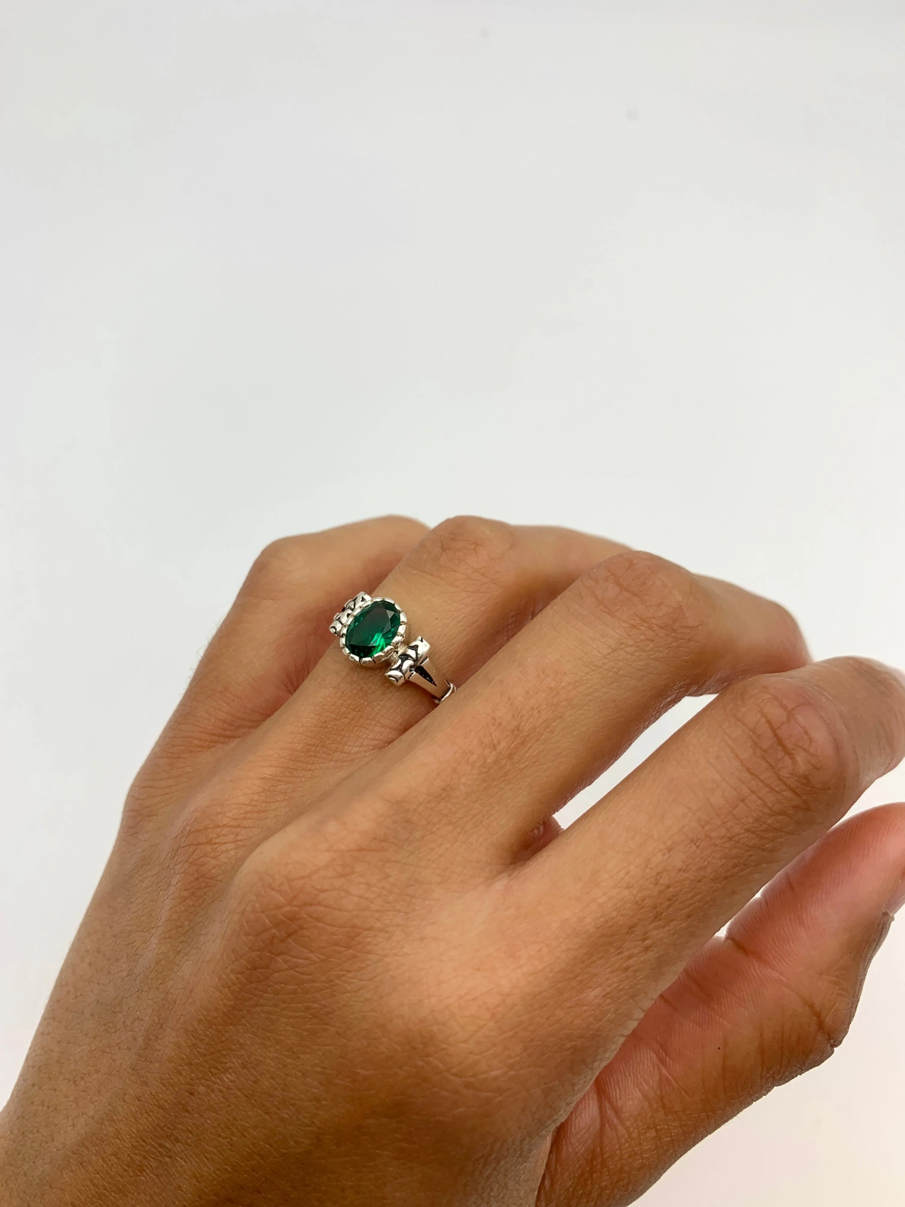 Tribal Emerald Ring - Green Oval Ring - Emerald Boho Ring