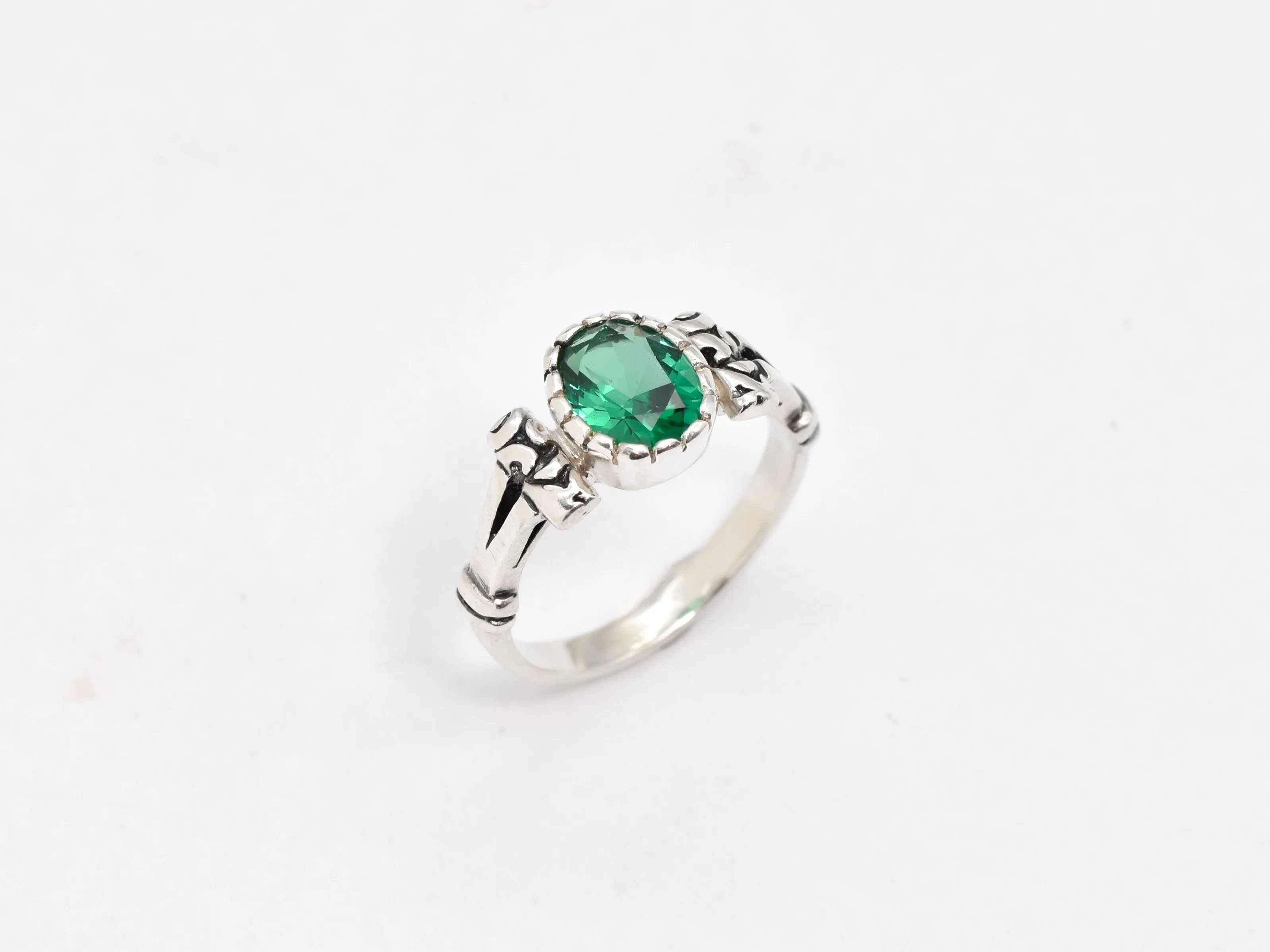 Tribal Emerald Ring - Green Oval Ring - Emerald Boho Ring