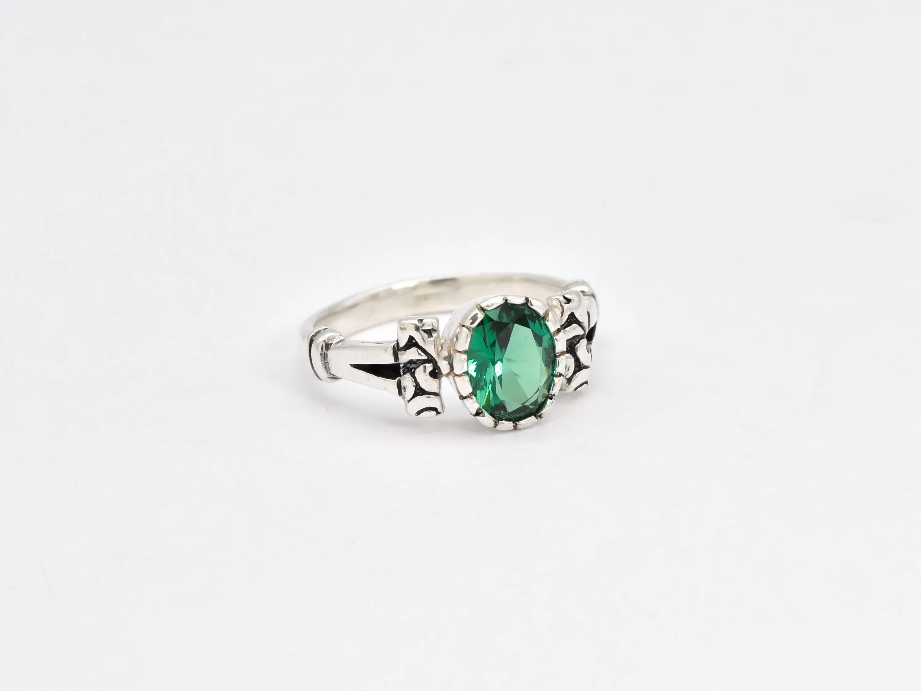 Tribal Emerald Ring - Green Oval Ring - Emerald Boho Ring