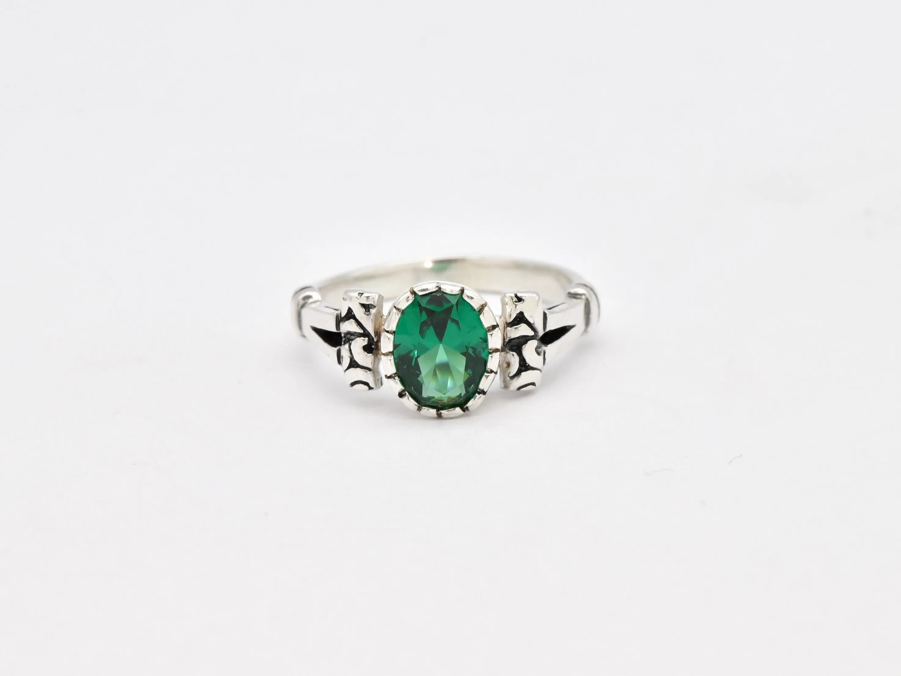 Tribal Emerald Ring - Green Oval Ring - Emerald Boho Ring
