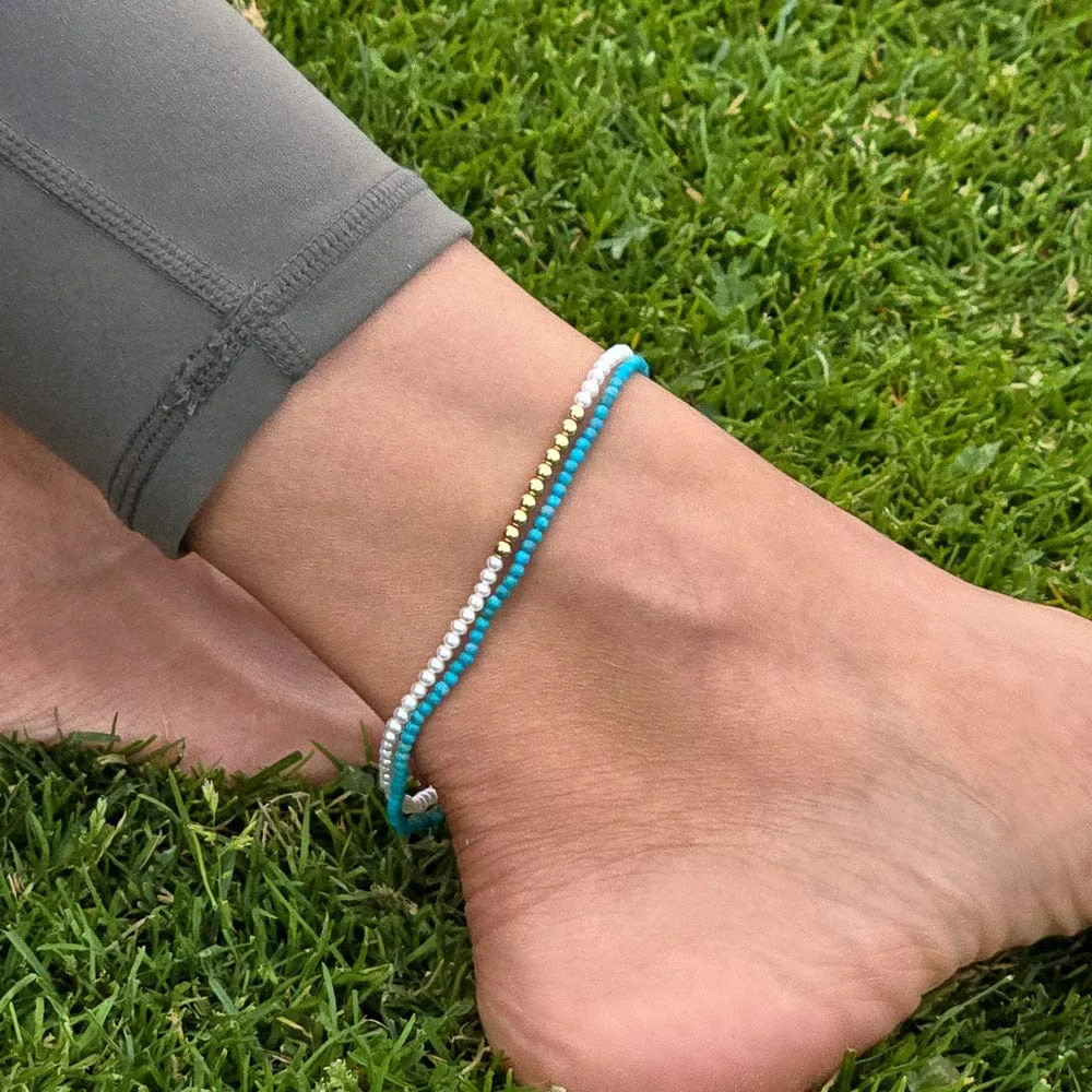 Turquoise Anklet 2mm Beaded