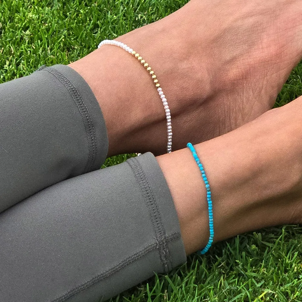 Turquoise Anklet 2mm Beaded